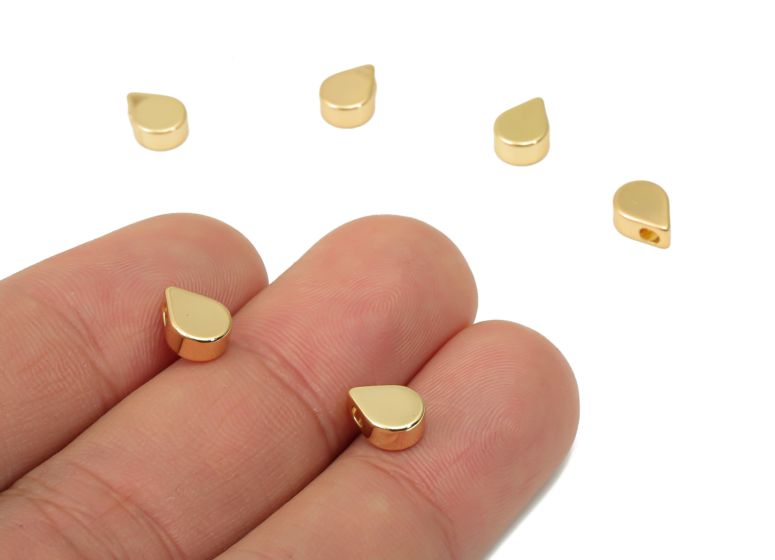 Gold Drop Beads – Brass Teardrop Spacer Beads – Drop Charms - Bracelet Beads - 18K Real Gold Plated Brass - 7.89x5.9x3.11mm - RGP4460 - DOMEDBAZAAR