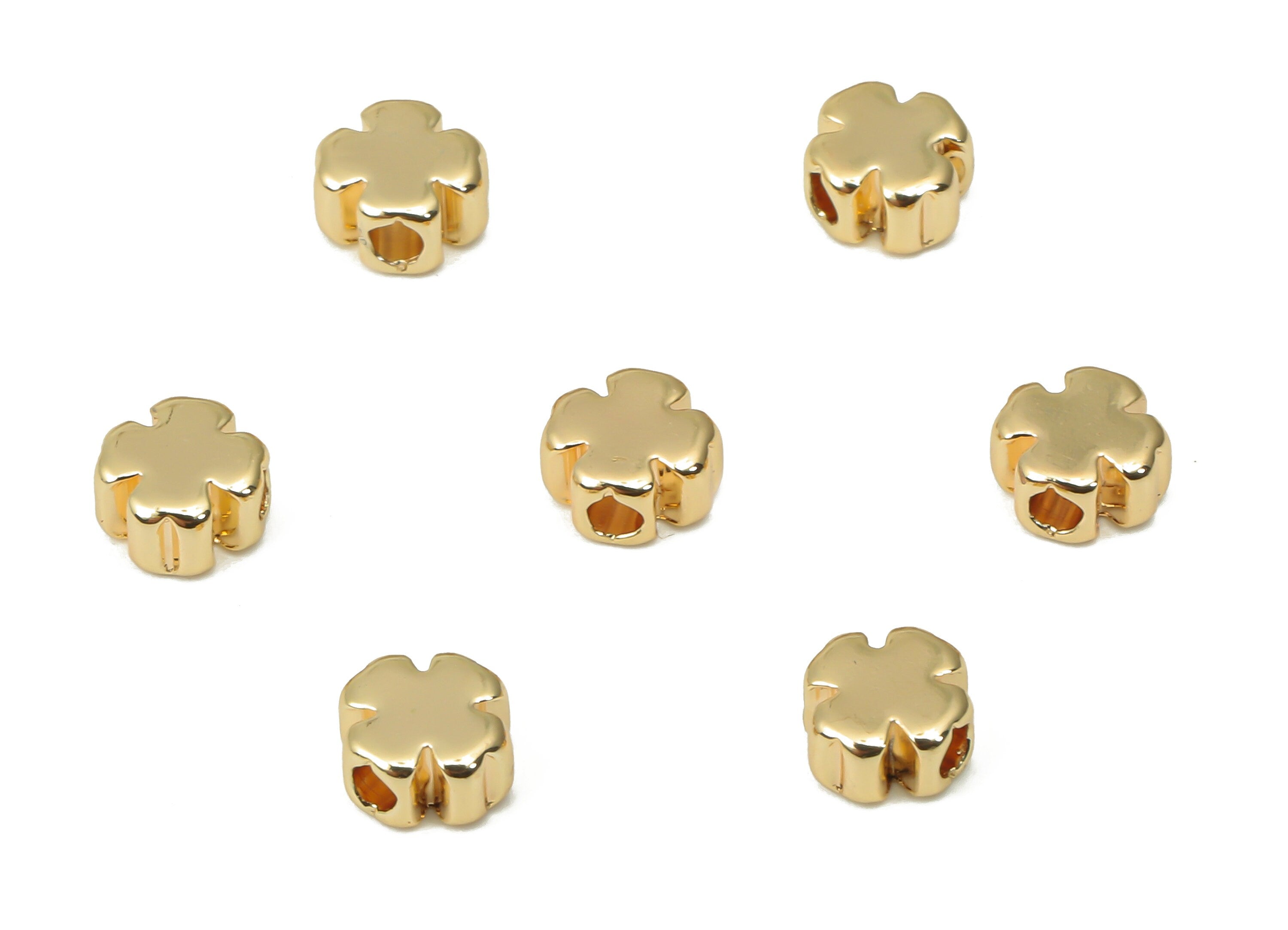 Gold Mini Clover Beads – Brass Leaf Spacer Beads – Bracelet Beads - 18K Real Gold Plated Brass - Jewelry Making - 4.98x4.98x2.75mm - RGP4430 - DOMEDBAZAAR