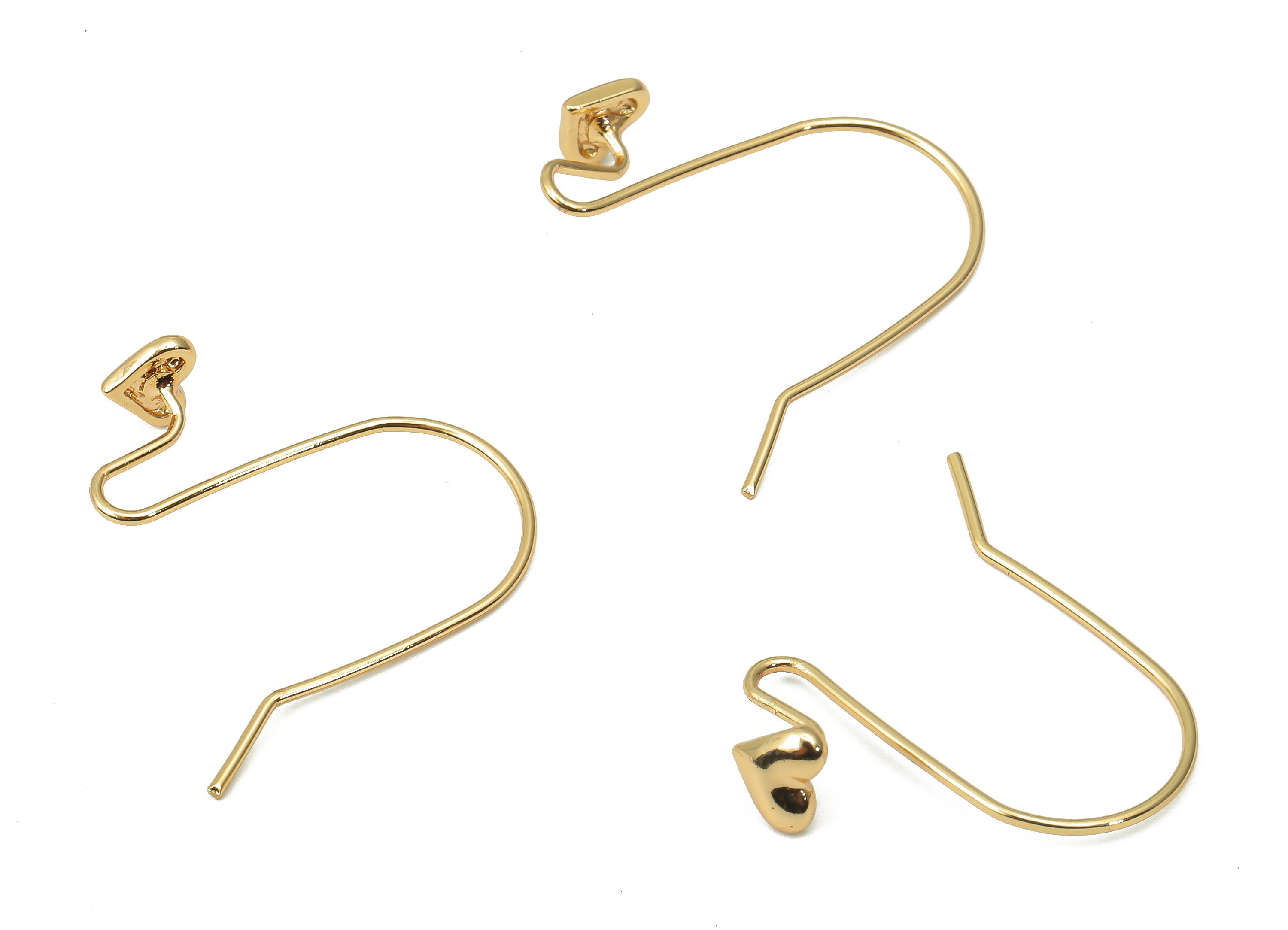 Brass Heart Hooks - Gold Earring Wires - Brass Ear Hooks Findings - 18K Real Gold Plated Brass - Jewelry Making - 24.94x21.7x1.6mm - RGP4470 - DOMEDBAZAAR