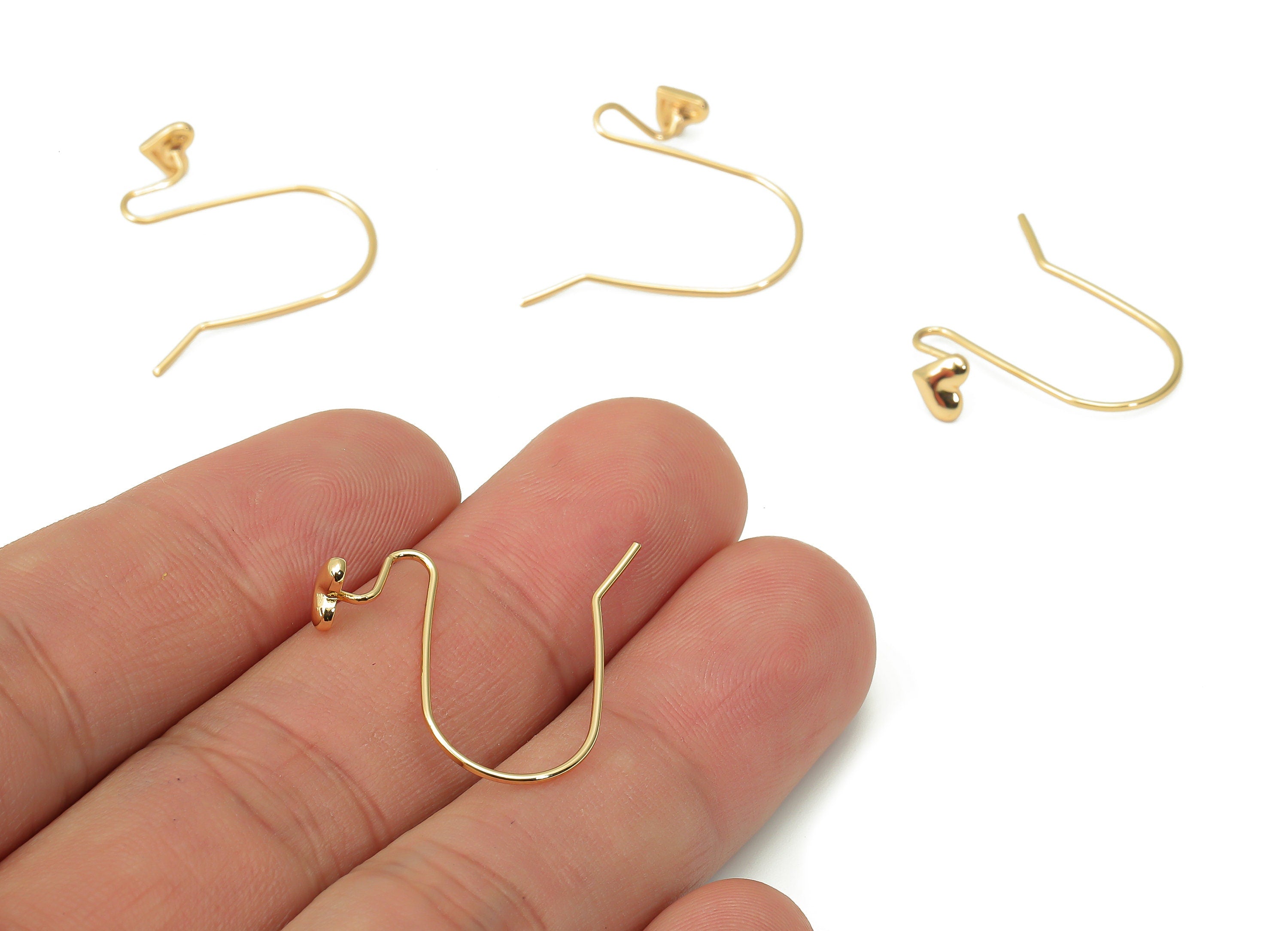 Brass Heart Hooks - Gold Earring Wires - Brass Ear Hooks Findings - 18K Real Gold Plated Brass - Jewelry Making - 24.94x21.7x1.6mm - RGP4470 - DOMEDBAZAAR