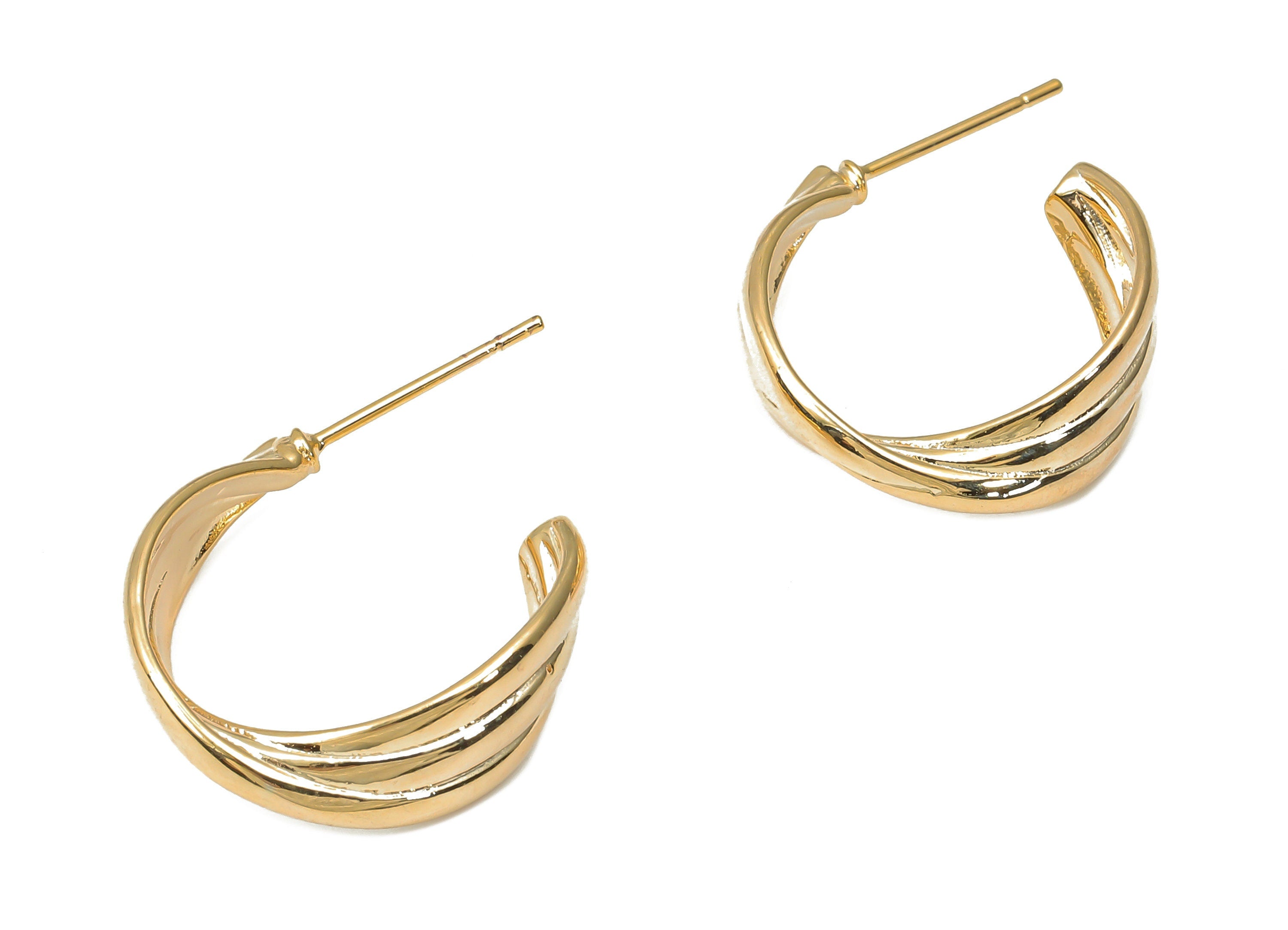 Brass C Open Twisted Hoop Earring Stud - Gold C Hoop Post - Stainless Steel Stud - 18k Real Gold Plated Brass - 19.96x18.8x2mm - RGP4501 - DOMEDBAZAAR