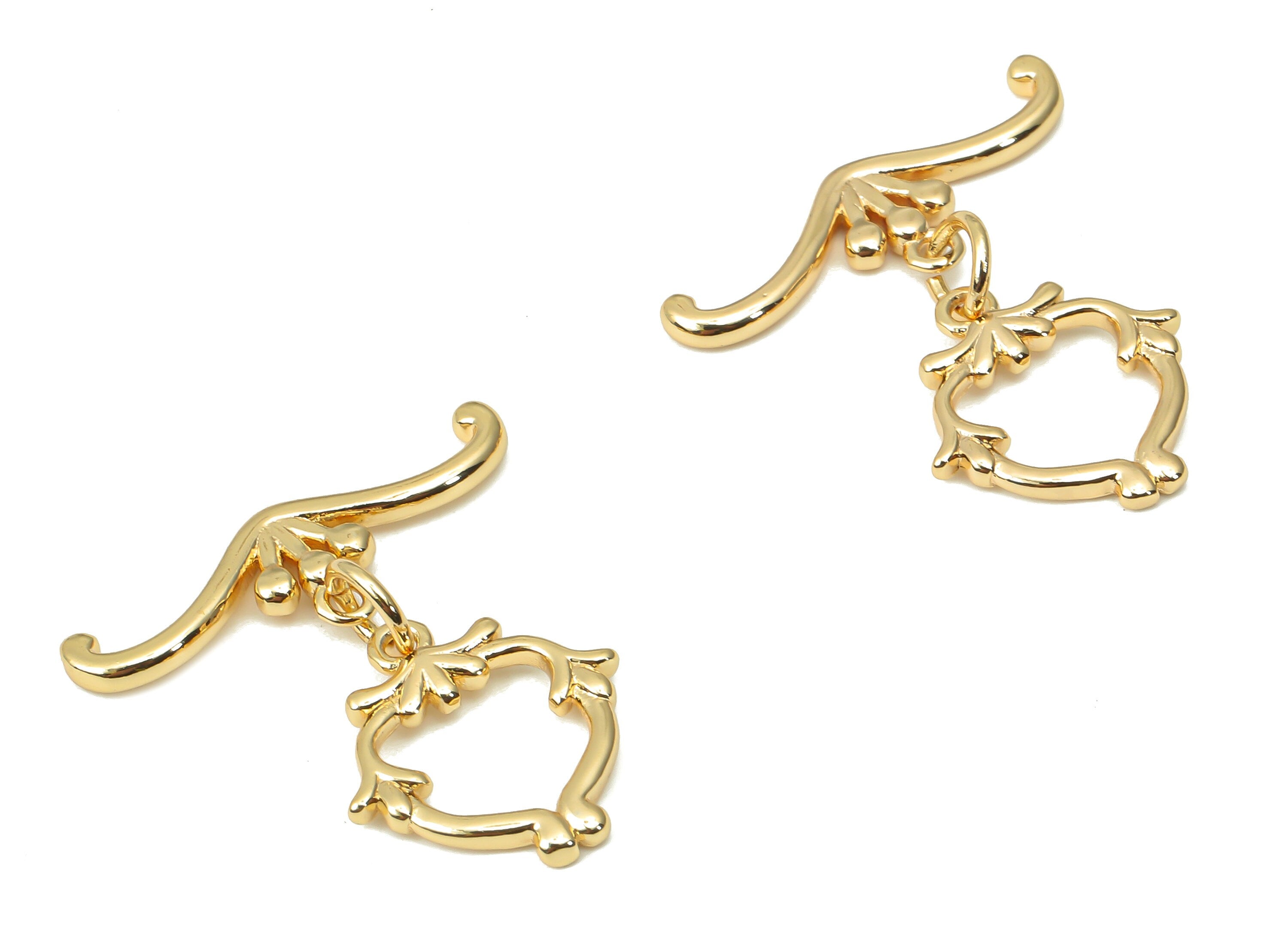 Brass Leaf Toggle Clasps – Gold Branch Toggle Clasp - 18K Real Gold Plated Brass – Jewelry Making Supplies - 23.92x22.46x1.66mm - RGP4510 - DOMEDBAZAAR