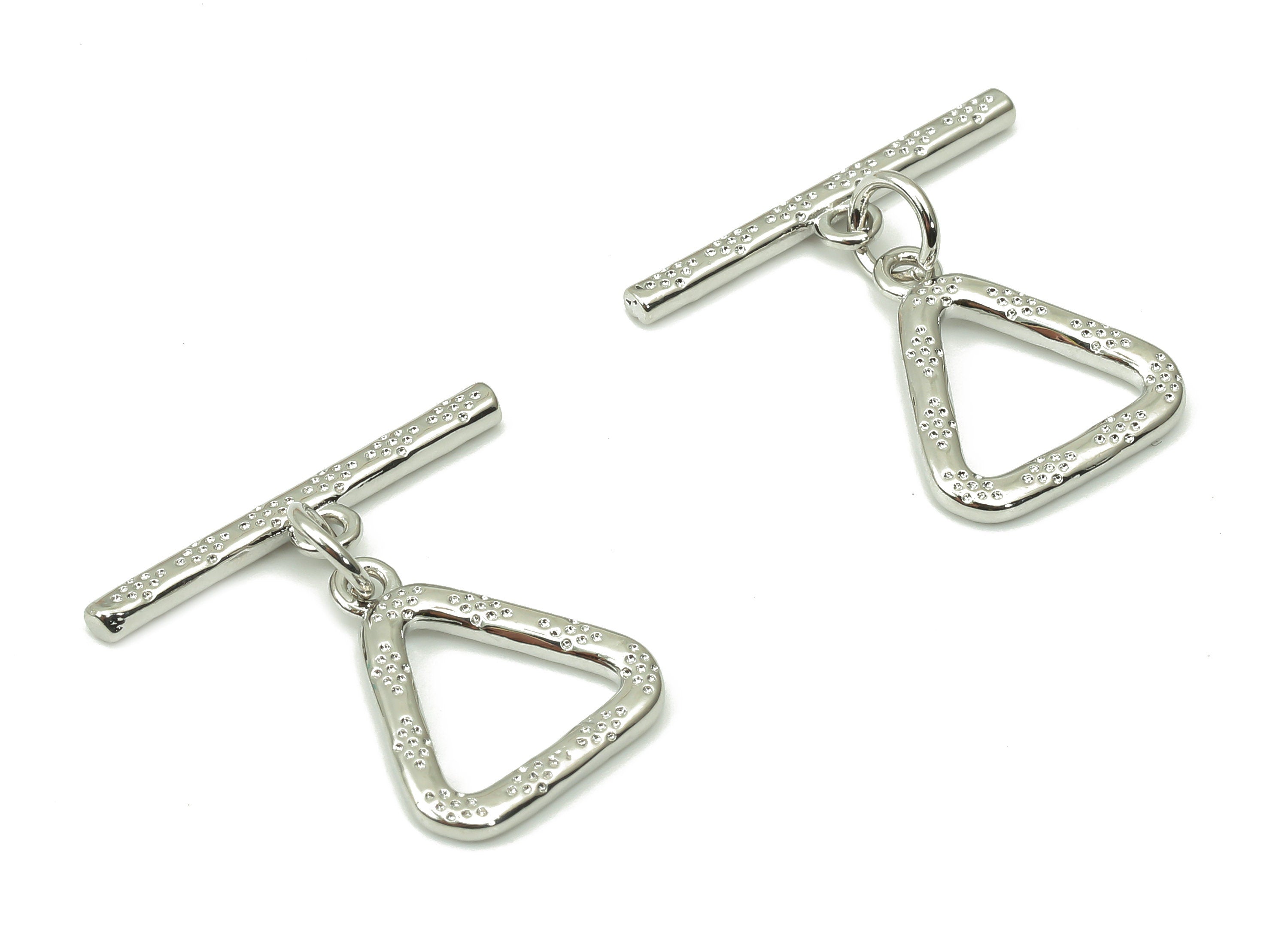 Brass Hammered Triangle Toggle Clasps – White Gold Triangle Toggle Clasp - 18K Real White Gold Plated Brass –20.16x21.15x1.54mm - RGP4531S - DOMEDBAZAAR