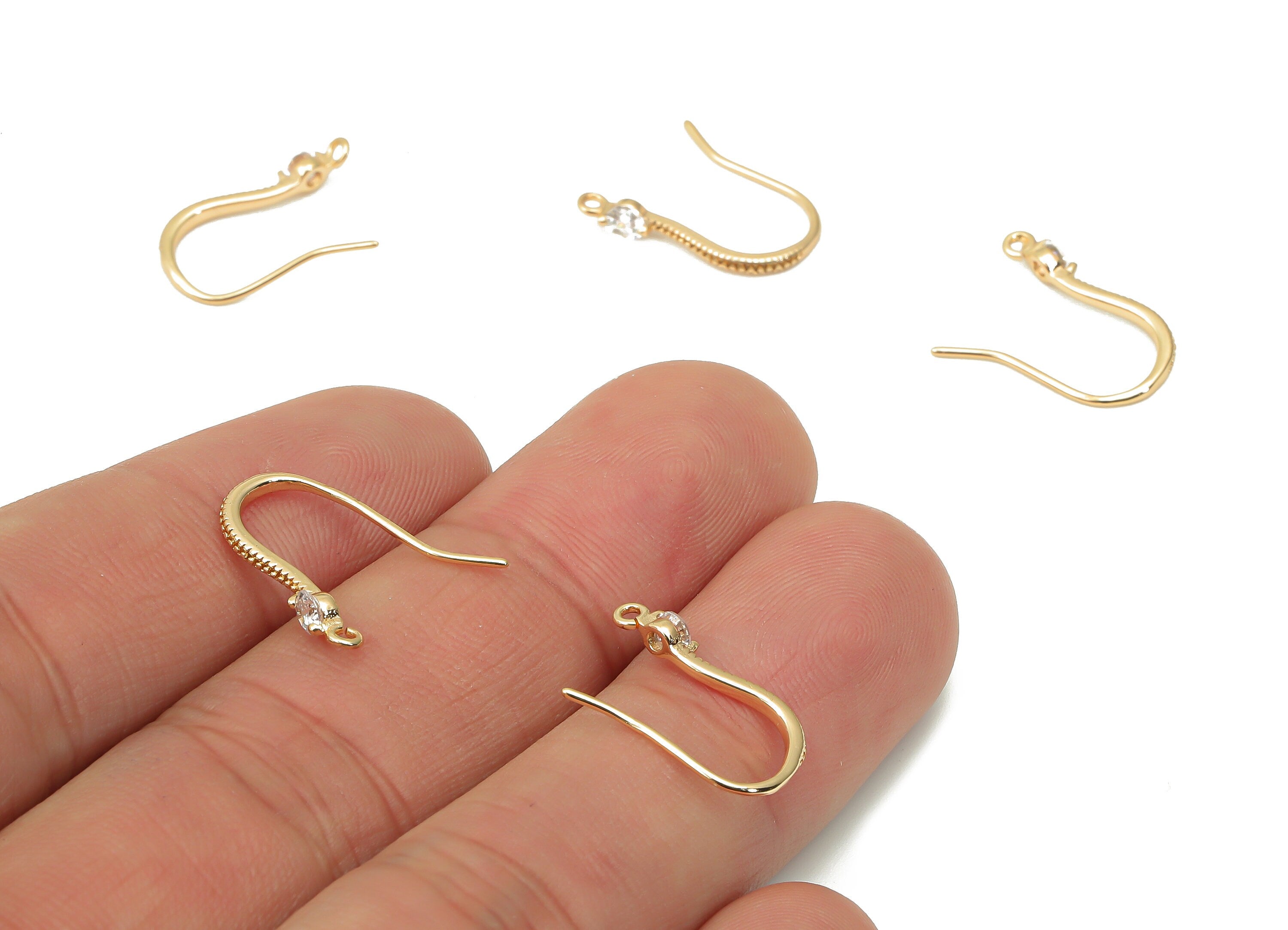 Brass Snake Earring Hook with Zircons - Gold Earring Wires - Brass Ear Hooks Findings - 18K Real Gold Plated Brass - 15.8x9.6x1.4mm- RGP4457 - DOMEDBAZAAR