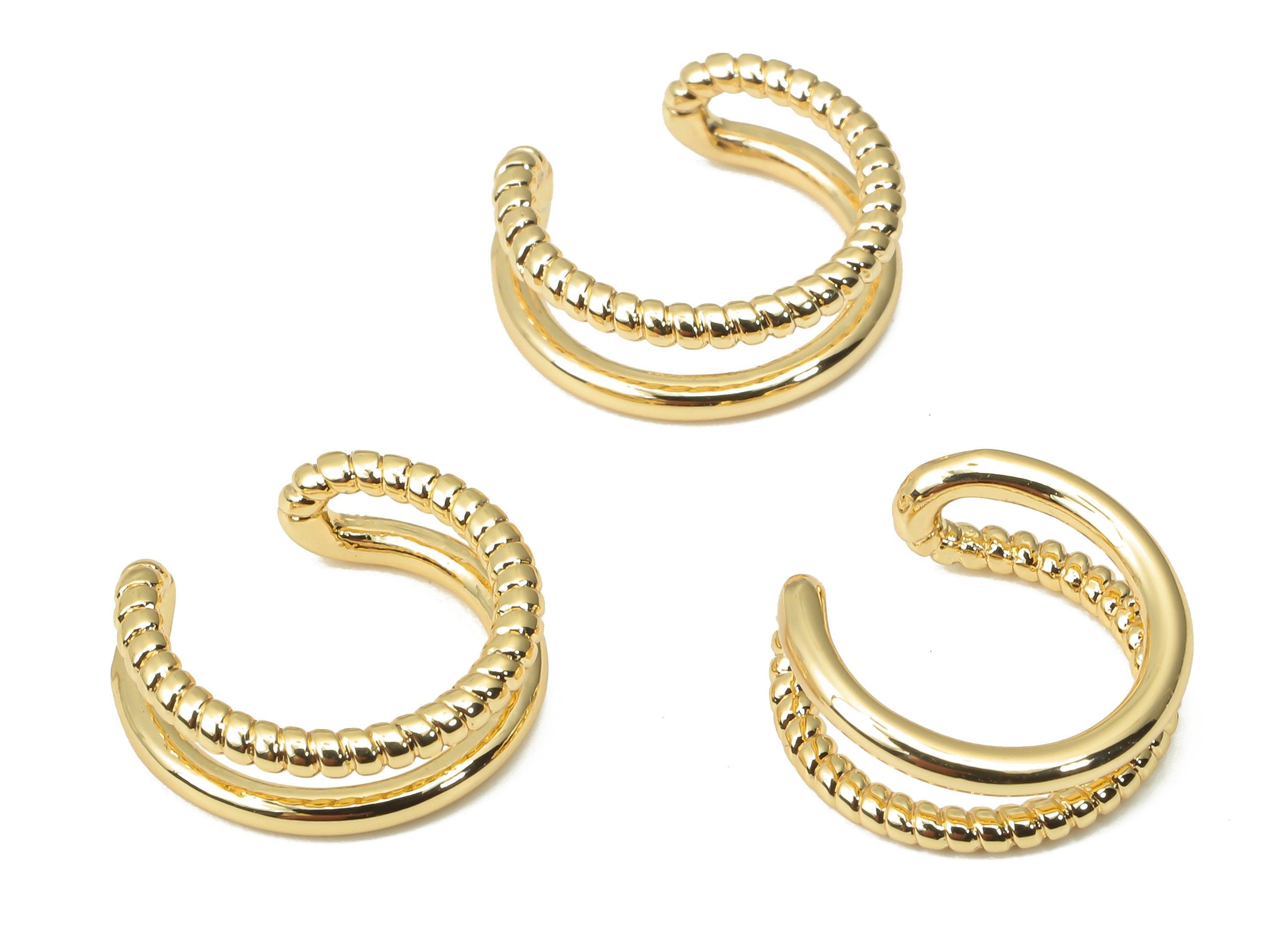 Trendy Ear Cuffs - Texture Ear Cuff Jewelry – Earring Gold Cuff - Ear Cuff Non Pierced - Fake Piercing Earrings - 14.45x13.2x2.1mm - RGP4500 - DOMEDBAZAAR