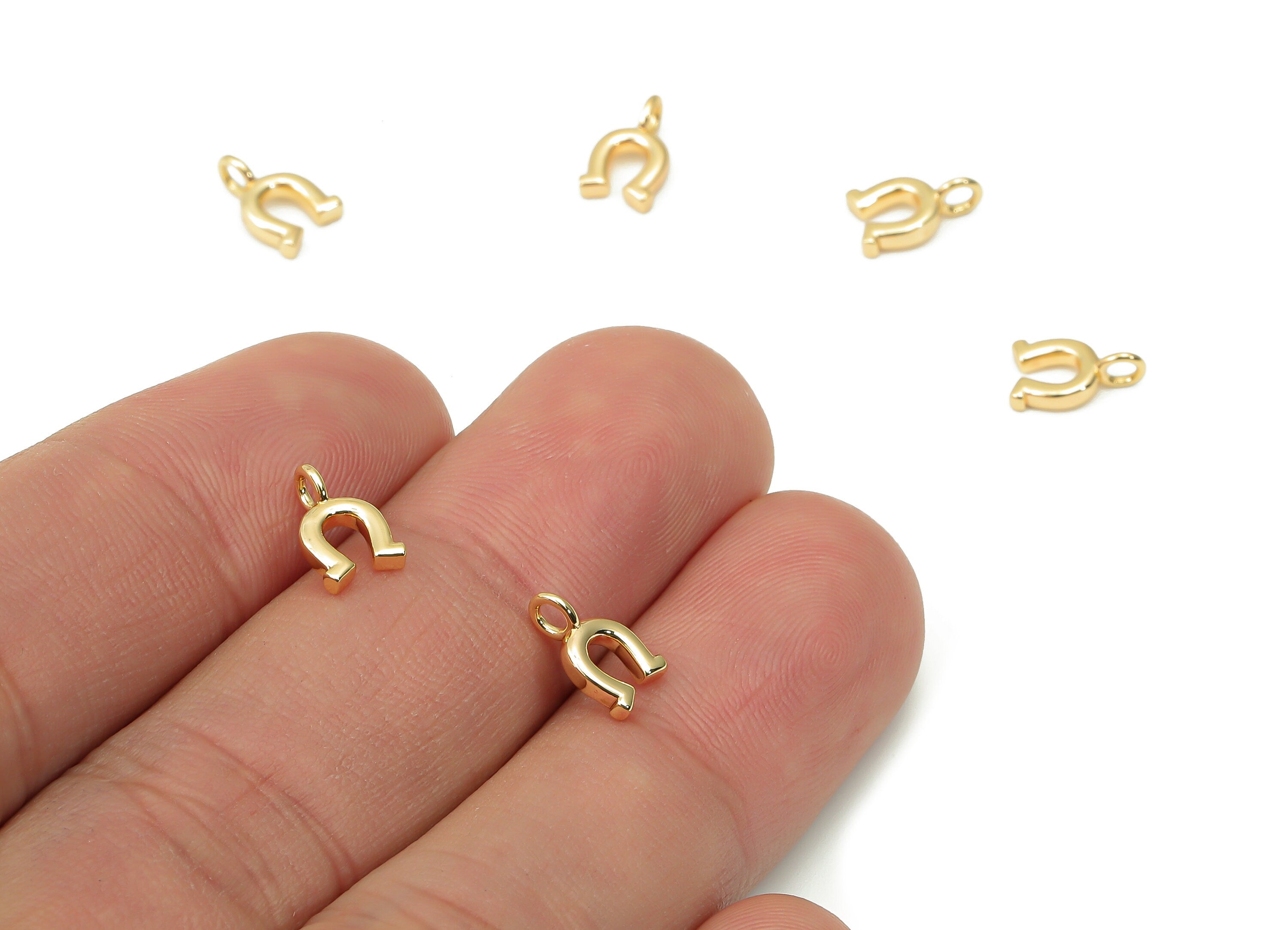 Brass Mini U Earring Hose Nail Charms - Gold Ohm Hoseshoe Pendant - 18K Real Gold Plated Brass - Jewelry Making - 8.97x5.32x1.64mm - RGP4433 - DOMEDBAZAAR