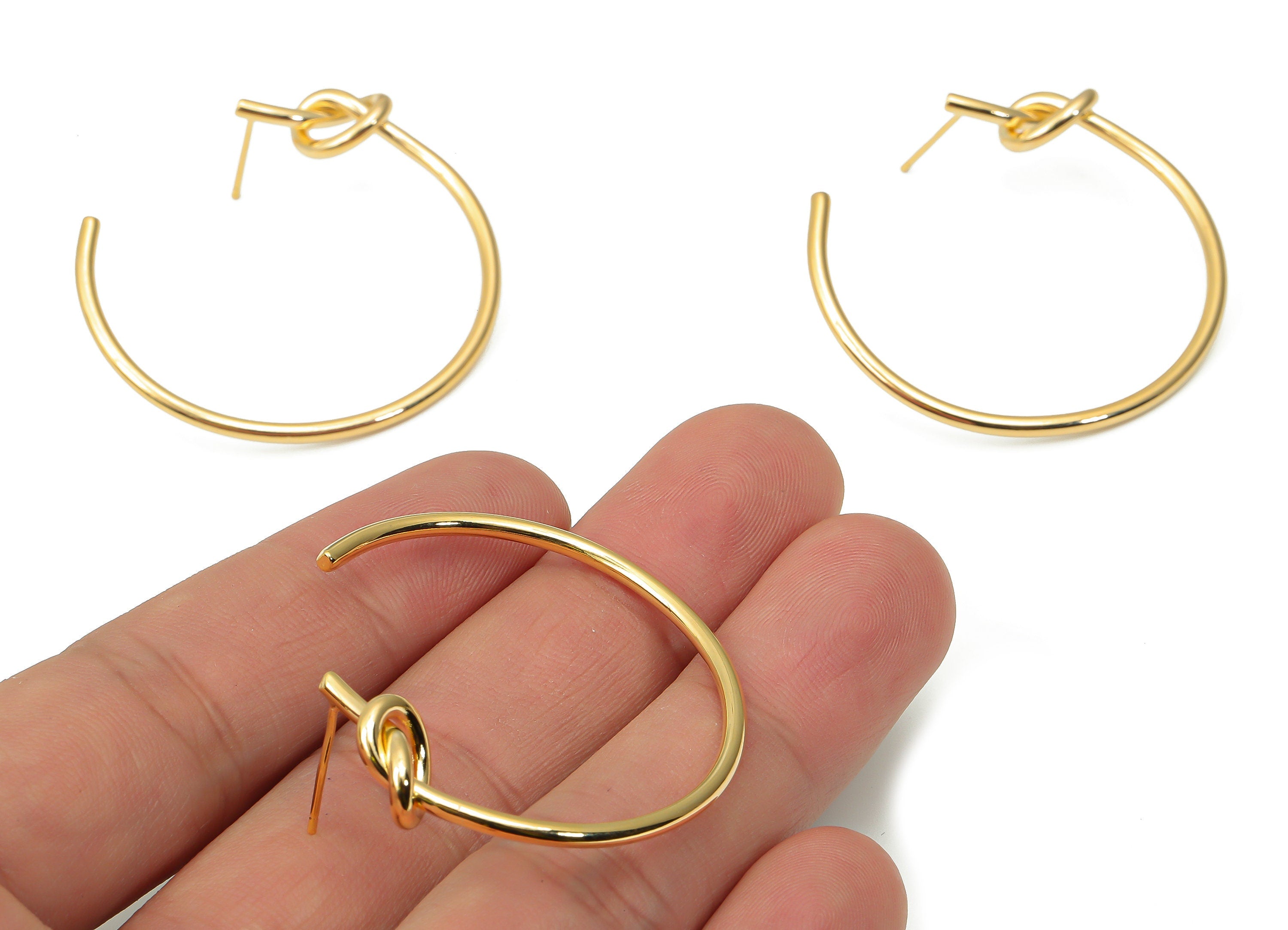 Brass C Open Hoop Earring Stud - Gold C Knot Hoop Earring Post - 925 Silver Stud - 18k Real Gold Plated Brass - 41.27x38.1x5.7mm - RGP4487 - DOMEDBAZAAR