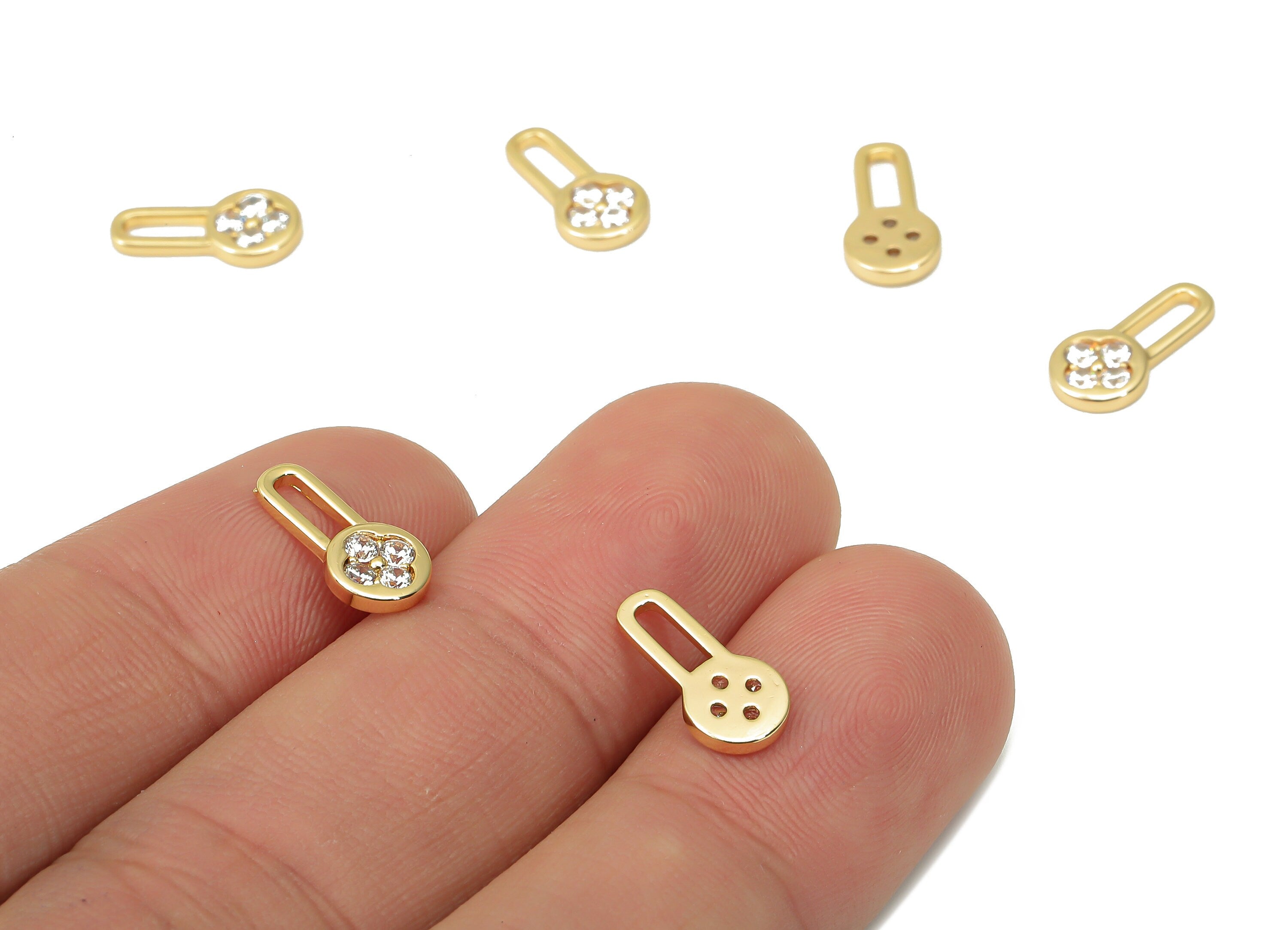 Brass Round long Connectors with Zircons - Gold lock Bracelet - 18K Real Gold Plated Brass - Jewelry Making - 12.36x6.02x1.4mm - RGP4522 - DOMEDBAZAAR