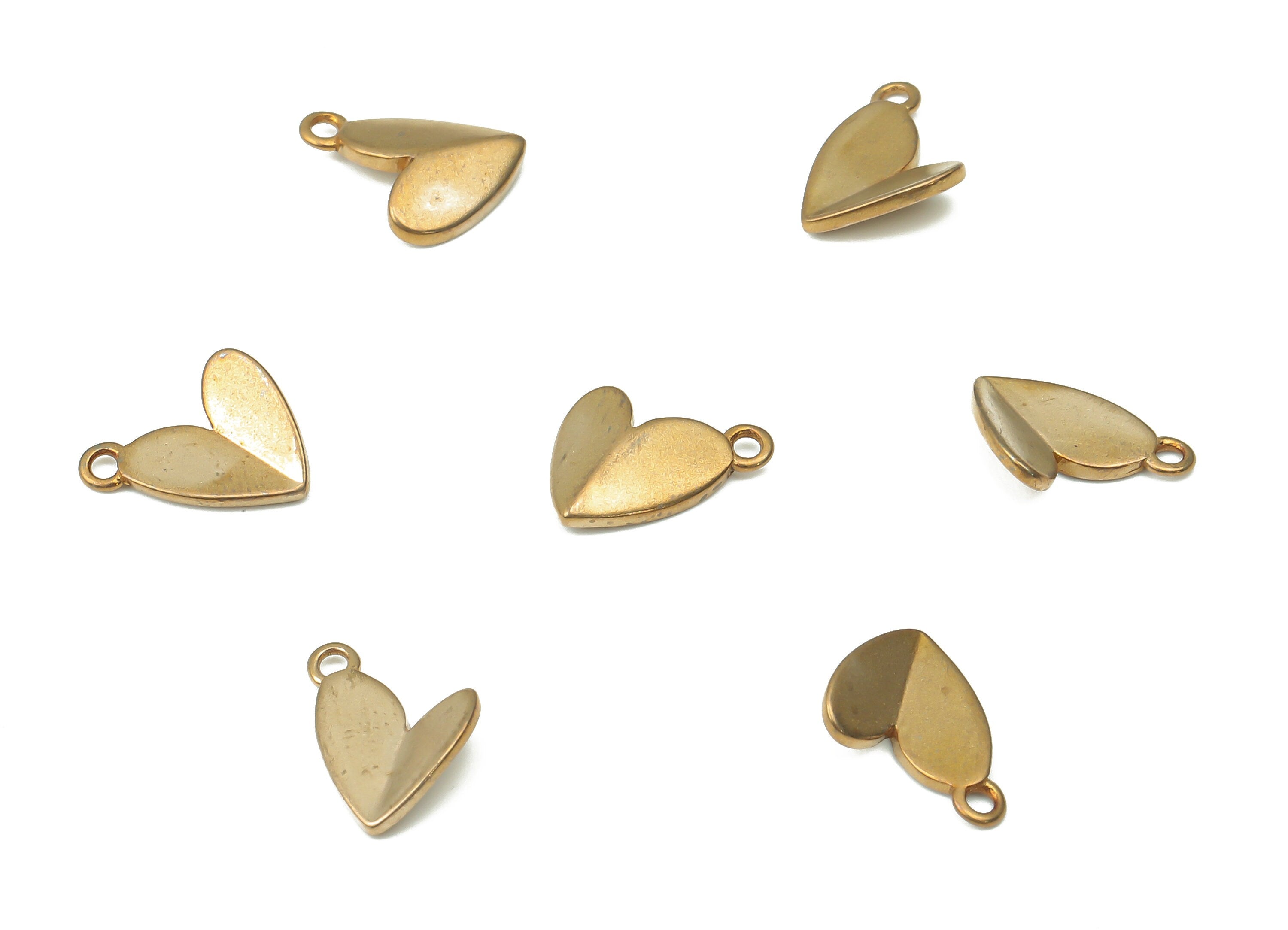 Brass Folded Heart Earring Charms - Raw Brass Heart Pendant - Earring Charms for Jewelry Making - 10.64x8.7x0.95mm - PP7444 - DOMEDBAZAAR