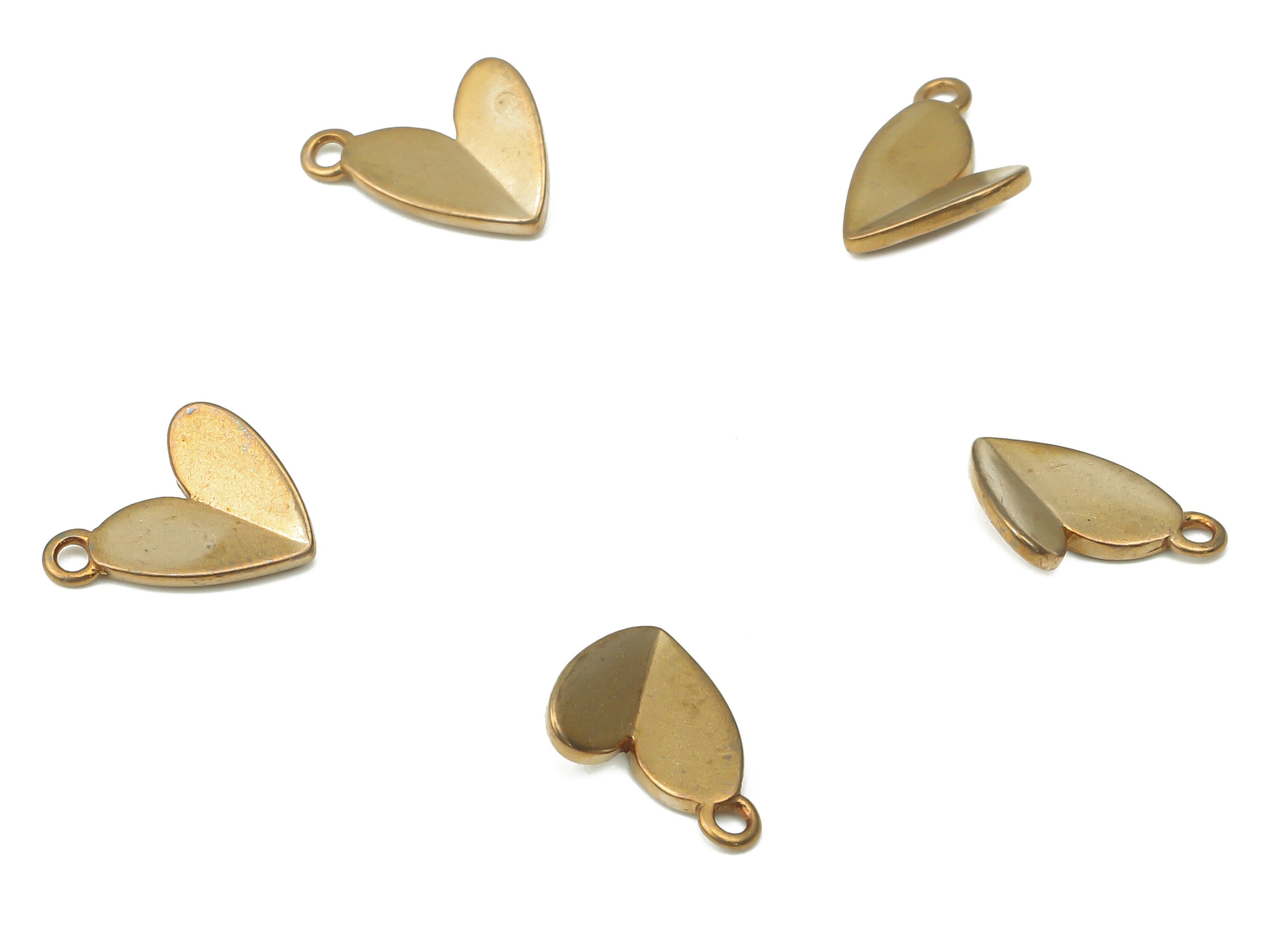 Brass Folded Heart Earring Charms - Raw Brass Heart Pendant - Earring Charms for Jewelry Making - 10.64x8.7x0.95mm - PP7444 - DOMEDBAZAAR