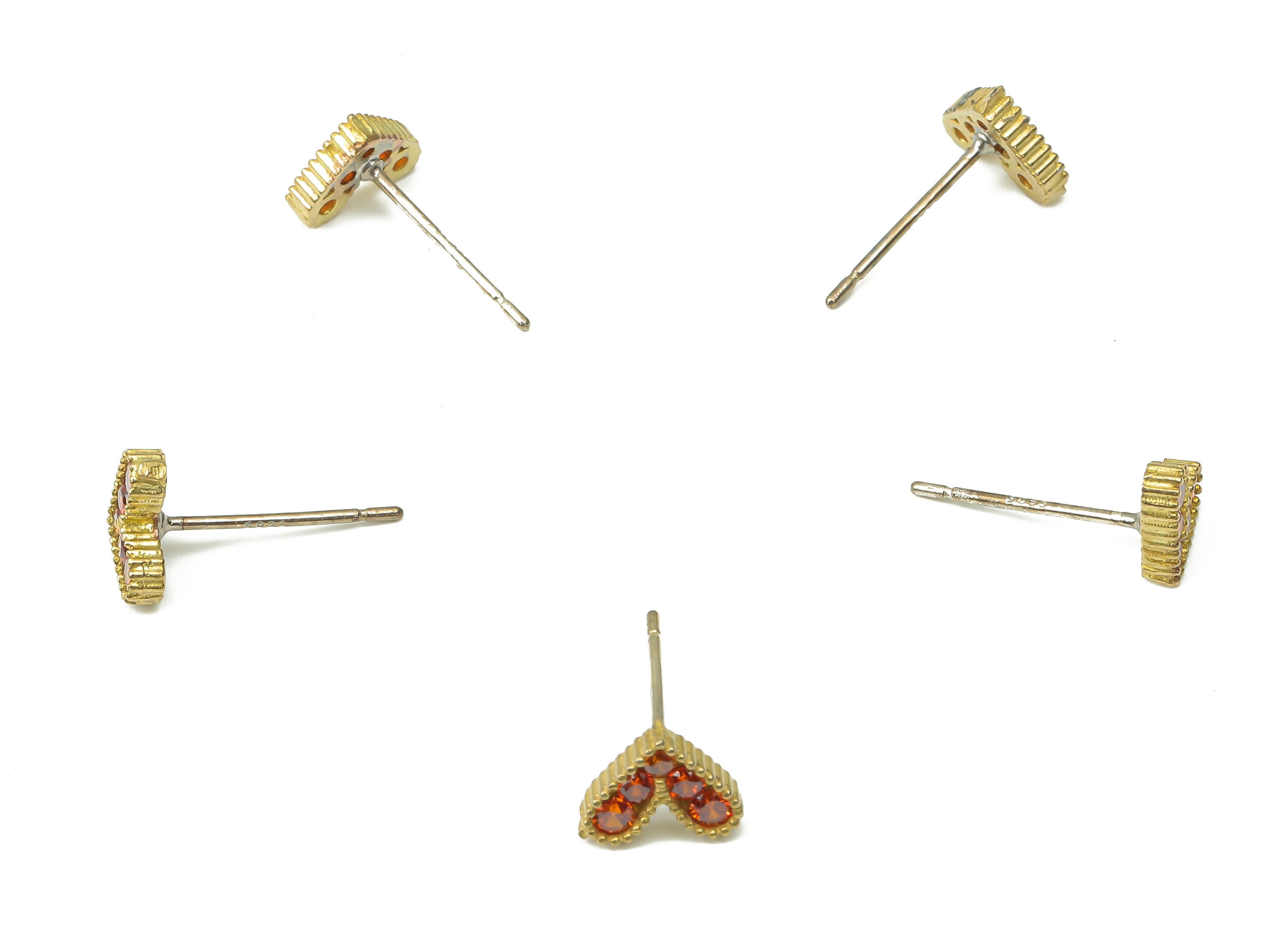 Brass Heart Earring Stud with Zircon - Raw Brass Heart Earring Post - Imitation Silver Stud - Jewelry Supplies - 7.26x5.7x1.74mm - PP7438 - DOMEDBAZAAR