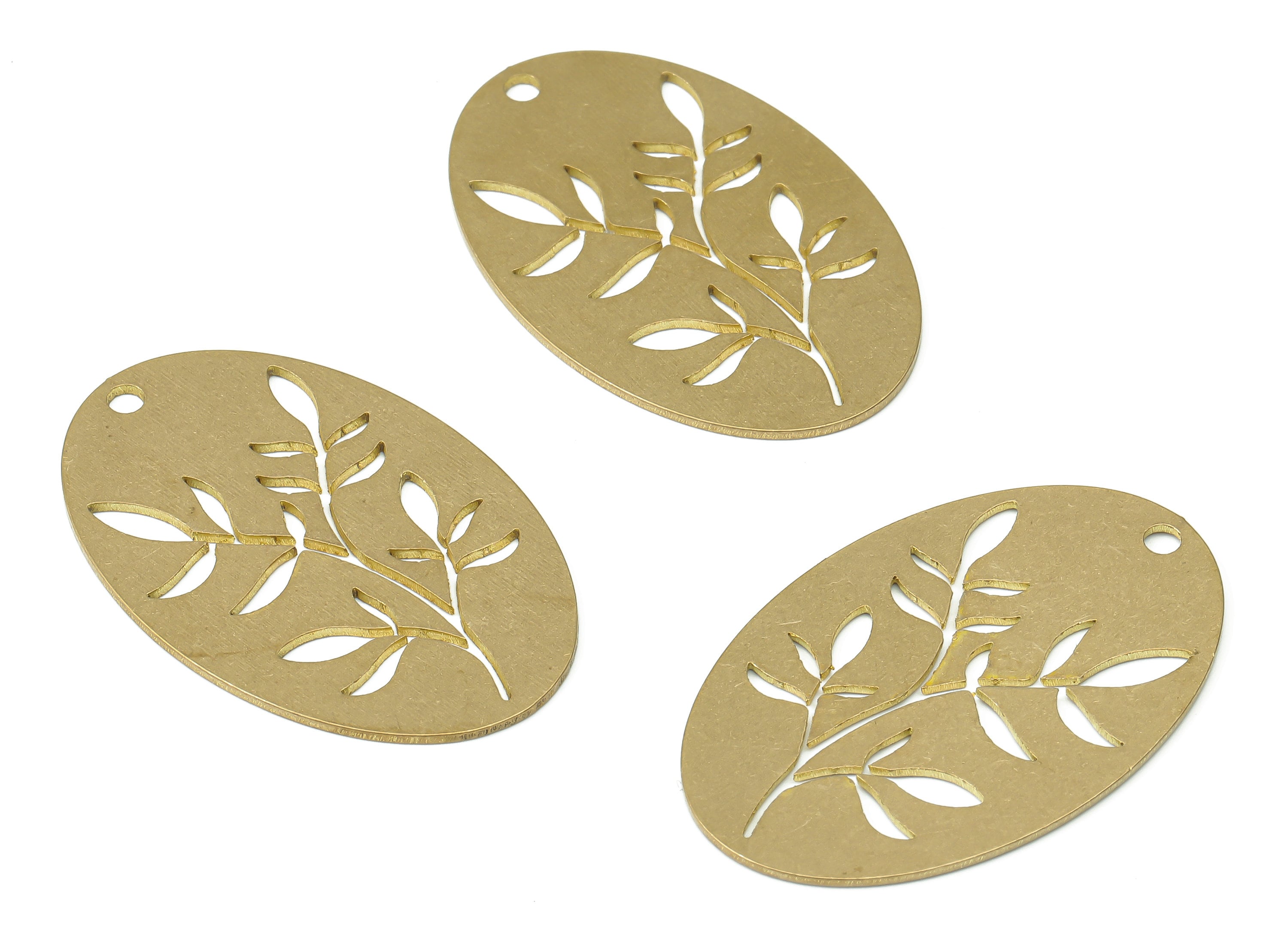 Brass Long Oval Branch Earring Charms - Raw Brass Leaves Leaf Oval Pendant - Jewelry Making - 34.95x22.55x0.76mm - PPA3824 - DOMEDBAZAAR