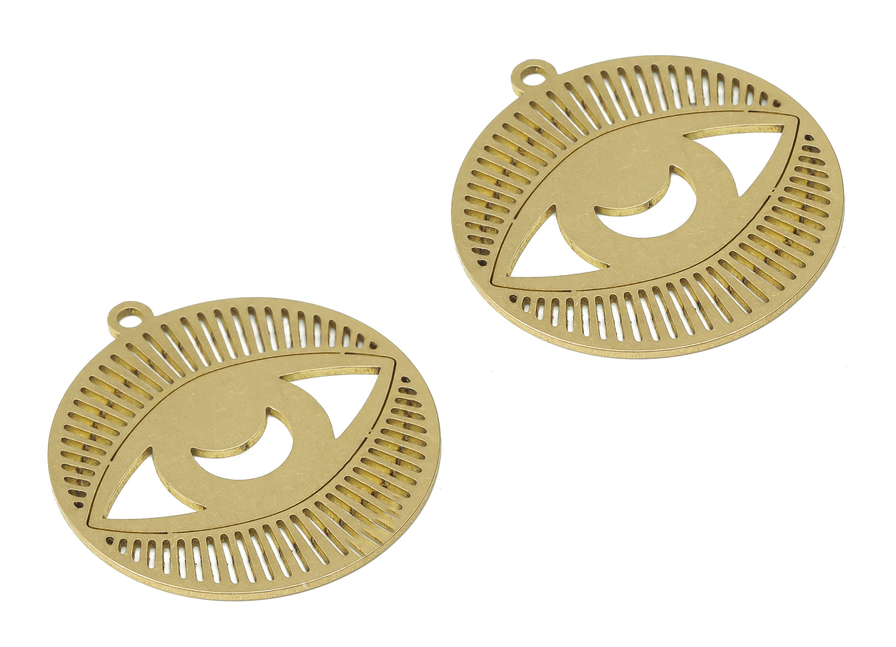 Brass Eye Crescent Triangle Earring Charms - Raw Brass Moon Eyelash Pendant - Earring Charms for Jewelry Making - 34.6x31.8x0.9mm - PPA3627 - DOMEDBAZAAR