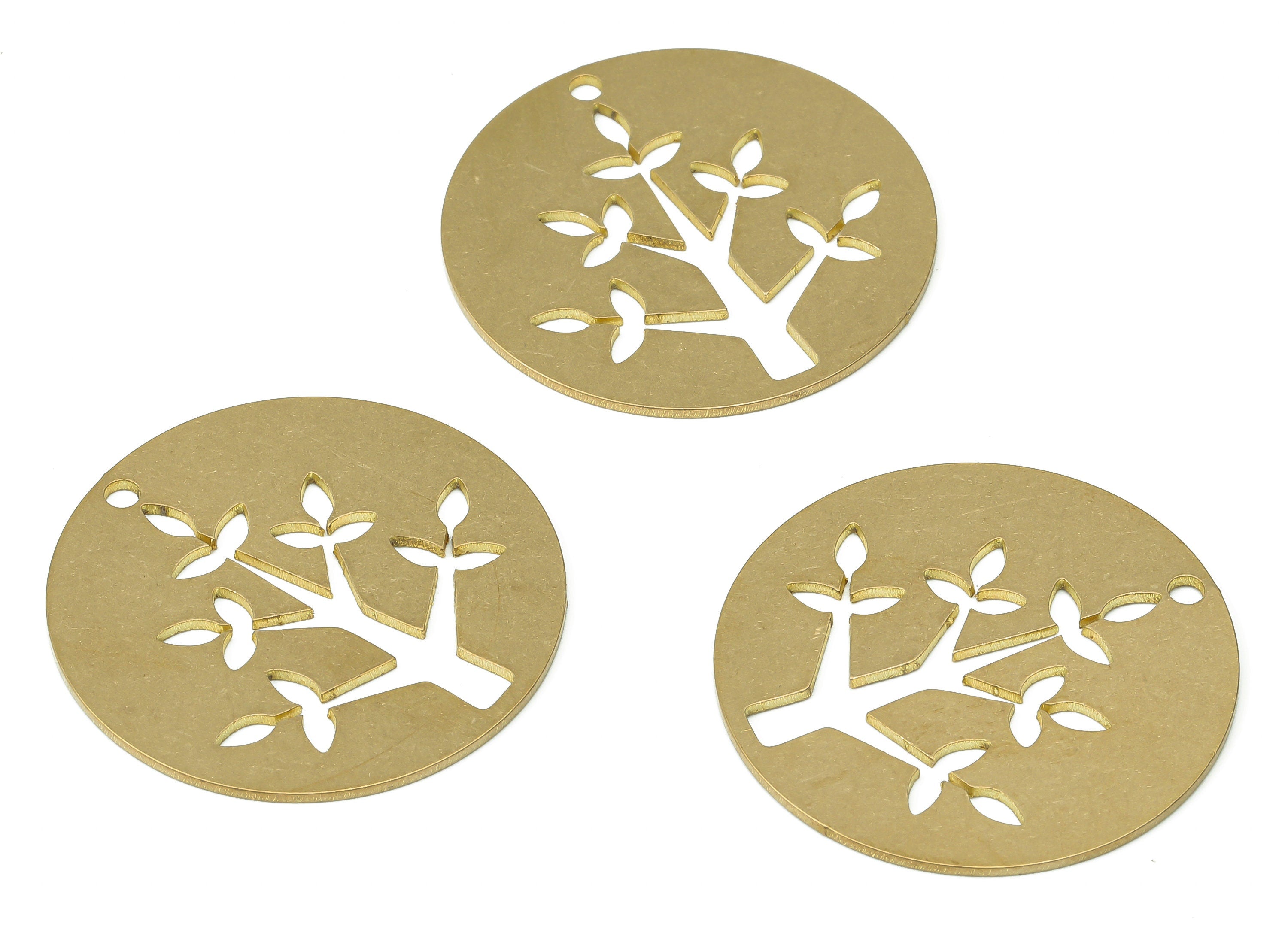 Brass Round Botanical Tree Root Earring Charms - Raw Brass Leaves Tree Pendant - Jewelry Making Supplies - 29.78x29.78x0.63mm - PPA3789 - DOMEDBAZAAR