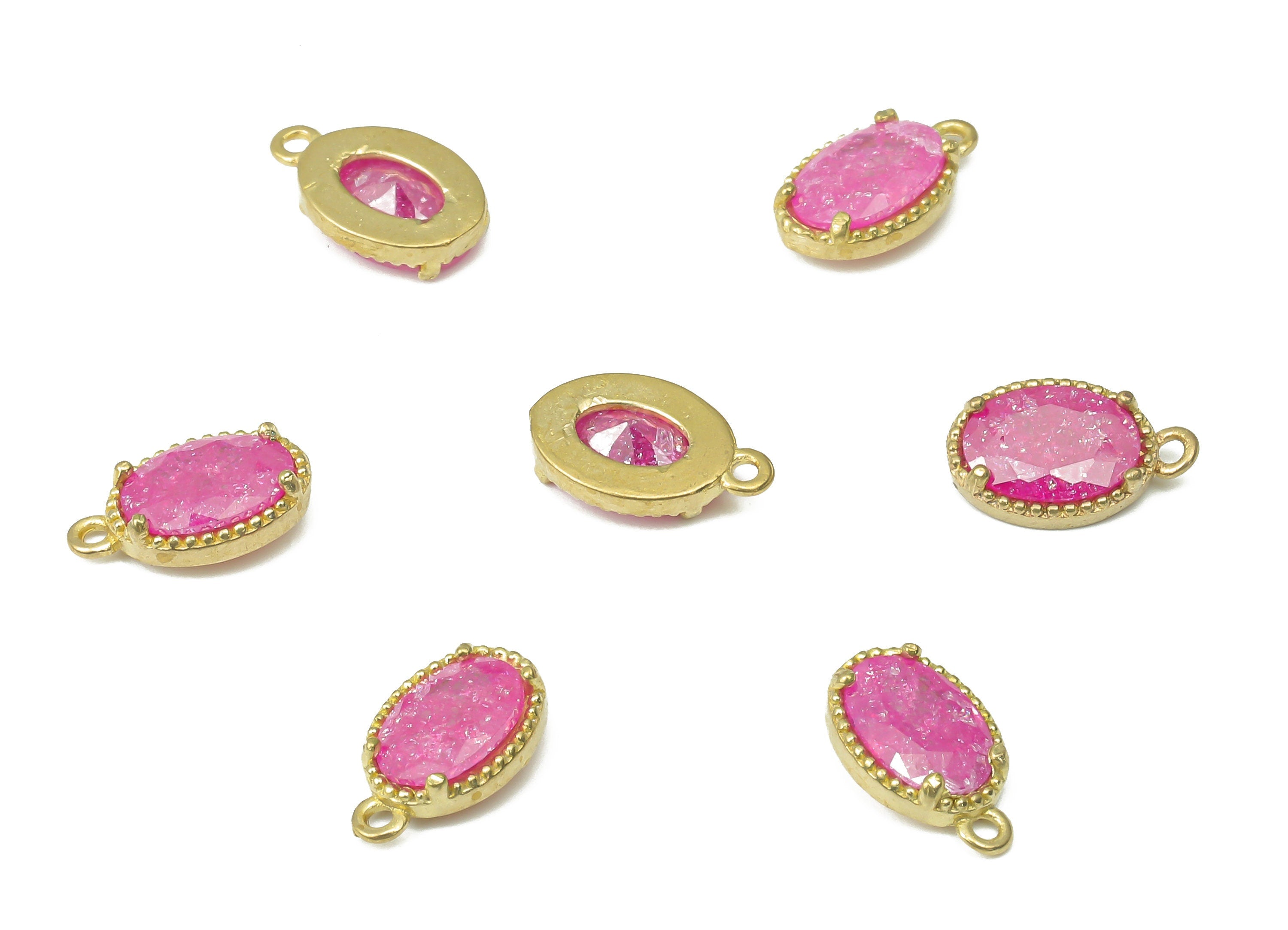 Brass Oval Earring Charms with Zircon - Raw Brass Oval Pendant - Earring Charms for Jewelry Making - 10.1x6.33x2.6mm - PP7430A - DOMEDBAZAAR