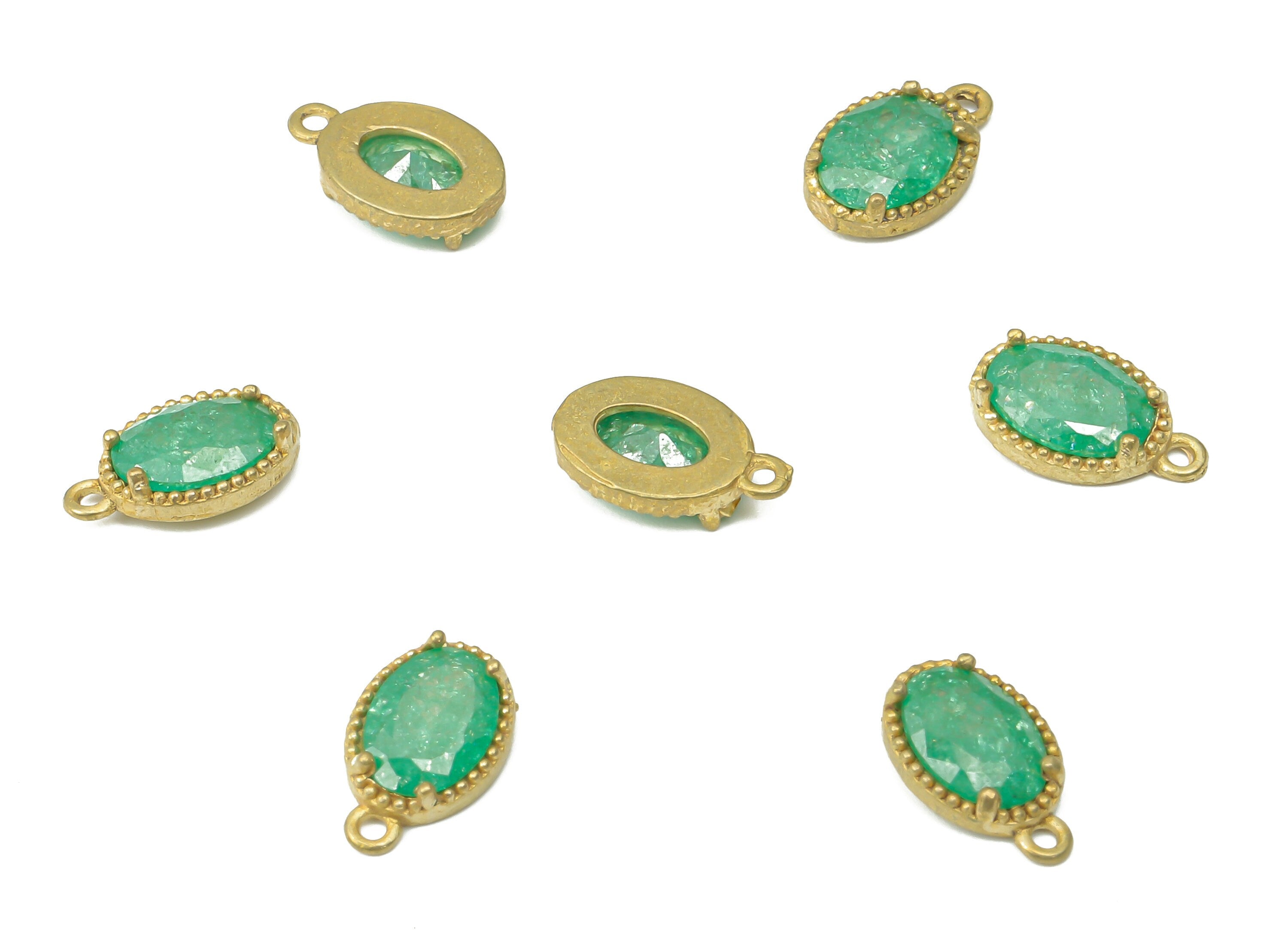 Brass Oval Earring Charms with Zircon - Raw Brass Oval Pendant - Earring Charms for Jewelry Making - 10.1x6.33x2.6mm - PP7430B - DOMEDBAZAAR