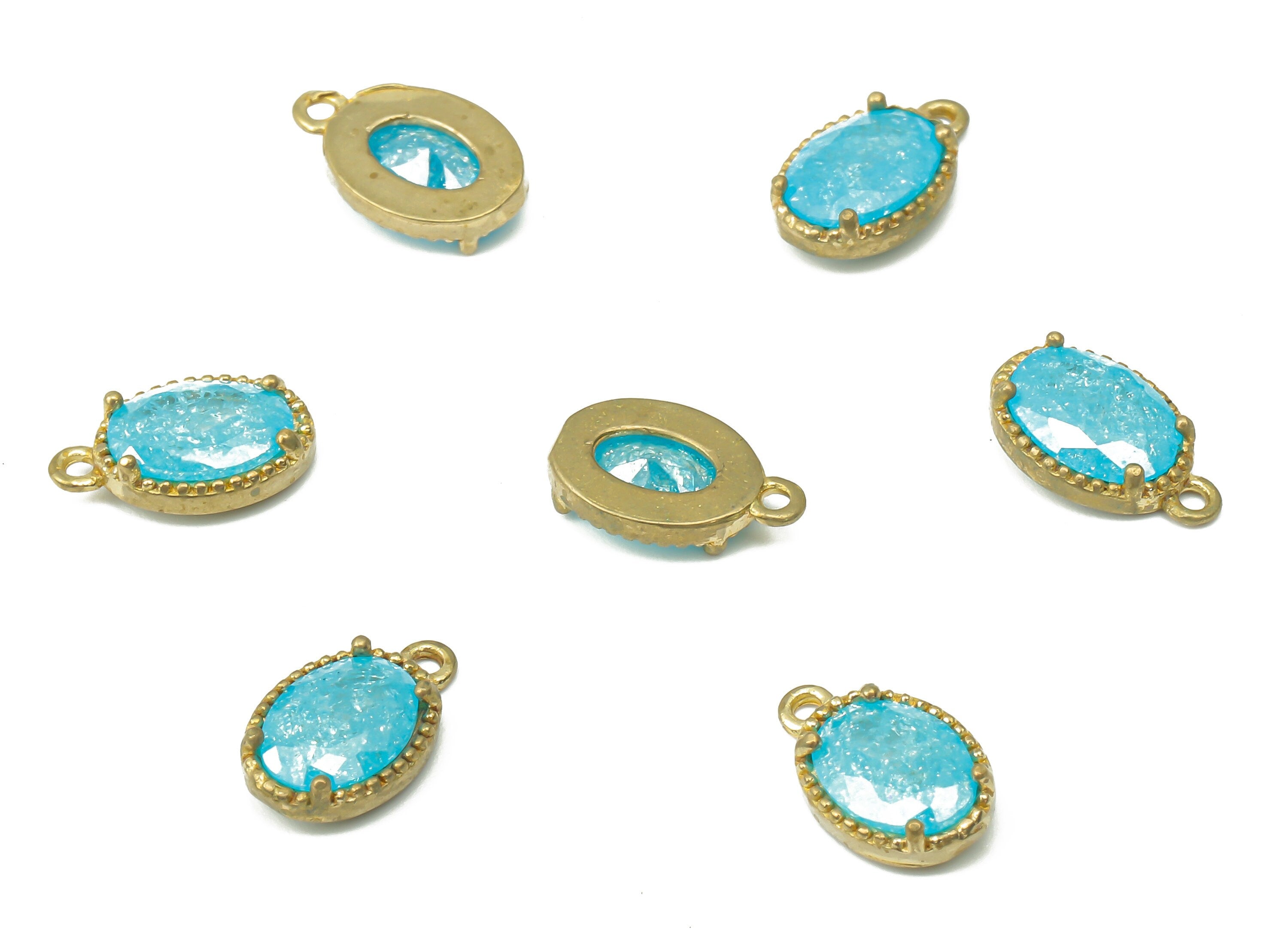 Brass Oval Earring Charms with Zircon - Raw Brass Oval Pendant - Earring Charms for Jewelry Making - 10.1x6.33x2.6mm - PP7430D - DOMEDBAZAAR