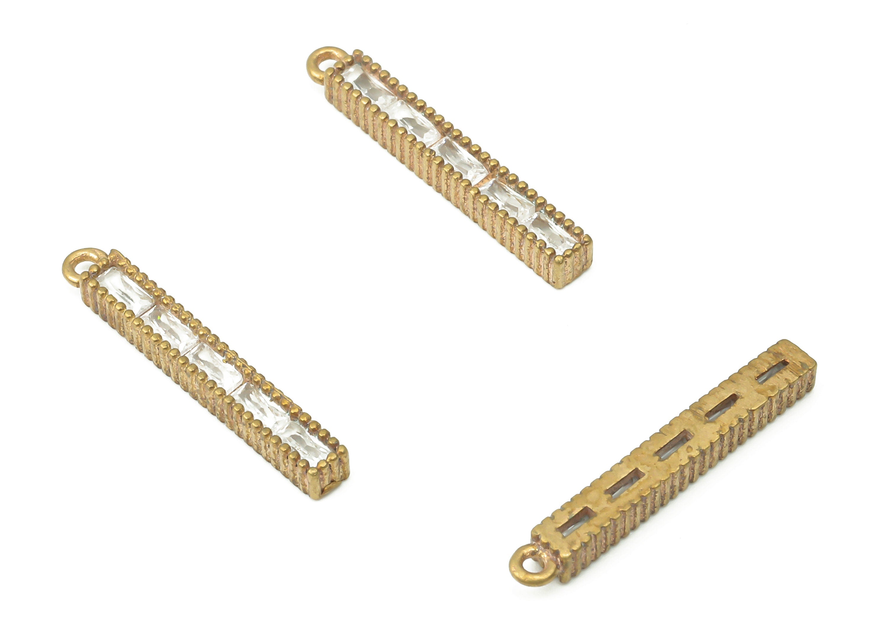Brass Rectangle Stick Earring Charms with Zircons - Raw Brass Stick Bar Pendant - Earring Charms for Jewelry Making - 18.4x2.5x2.2mm- PP7435 - DOMEDBAZAAR