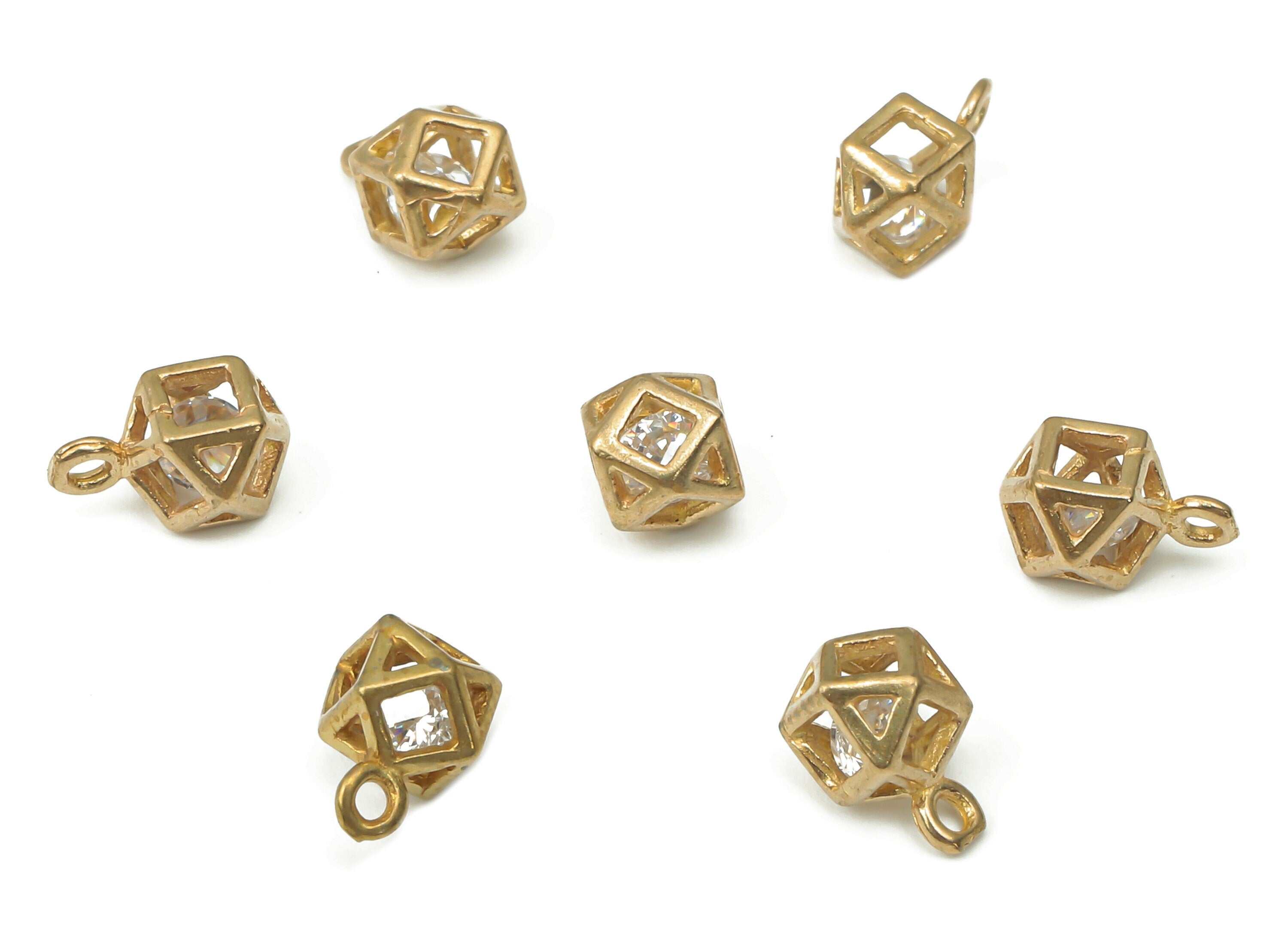 Brass Hexagon Cage Earring Charms with Zircon - Raw Brass Hexagon Pendant - Earring Charms for Jewelry Making - 7.46x4.83x4.83mm - PP7445 - DOMEDBAZAAR