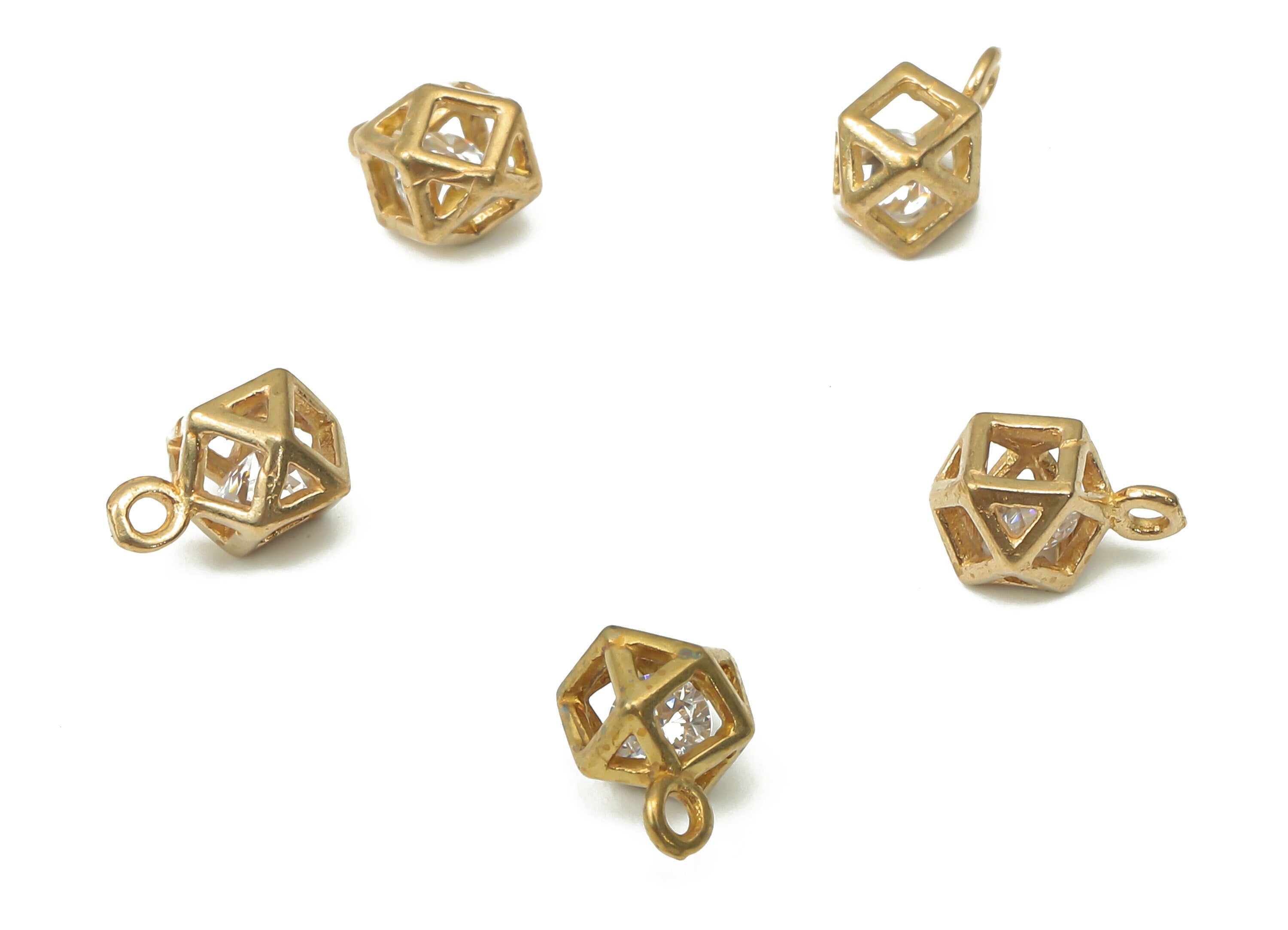 Brass Hexagon Cage Earring Charms with Zircon - Raw Brass Hexagon Pendant - Earring Charms for Jewelry Making - 7.46x4.83x4.83mm - PP7445 - DOMEDBAZAAR