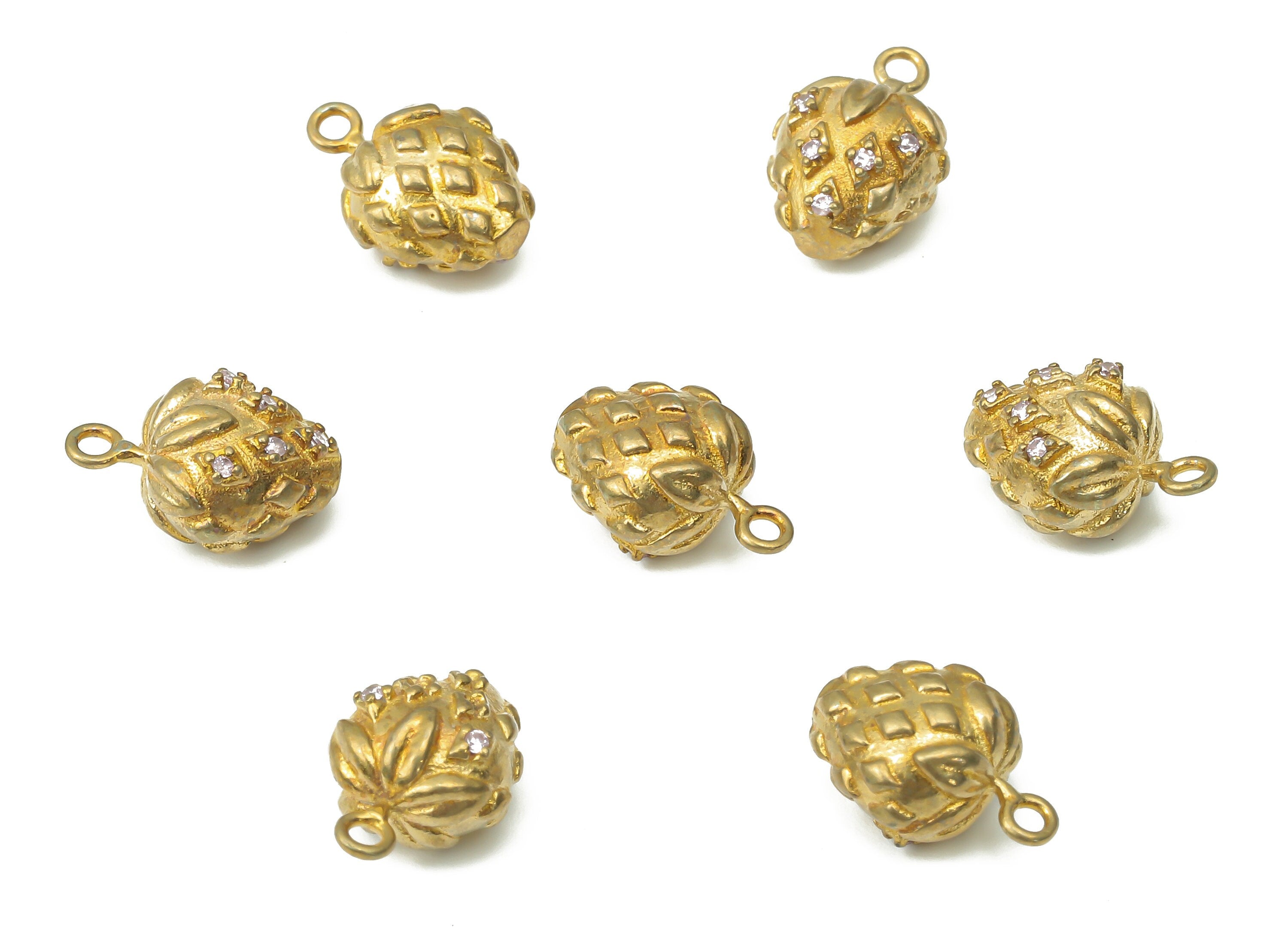 Brass Strawberry Earring Charms with Zircons - Raw Brass Strawberry Pendant - Earring Charms for Jewelry Making - 12.07x8.32x8.32mm - PP7458 - DOMEDBAZAAR