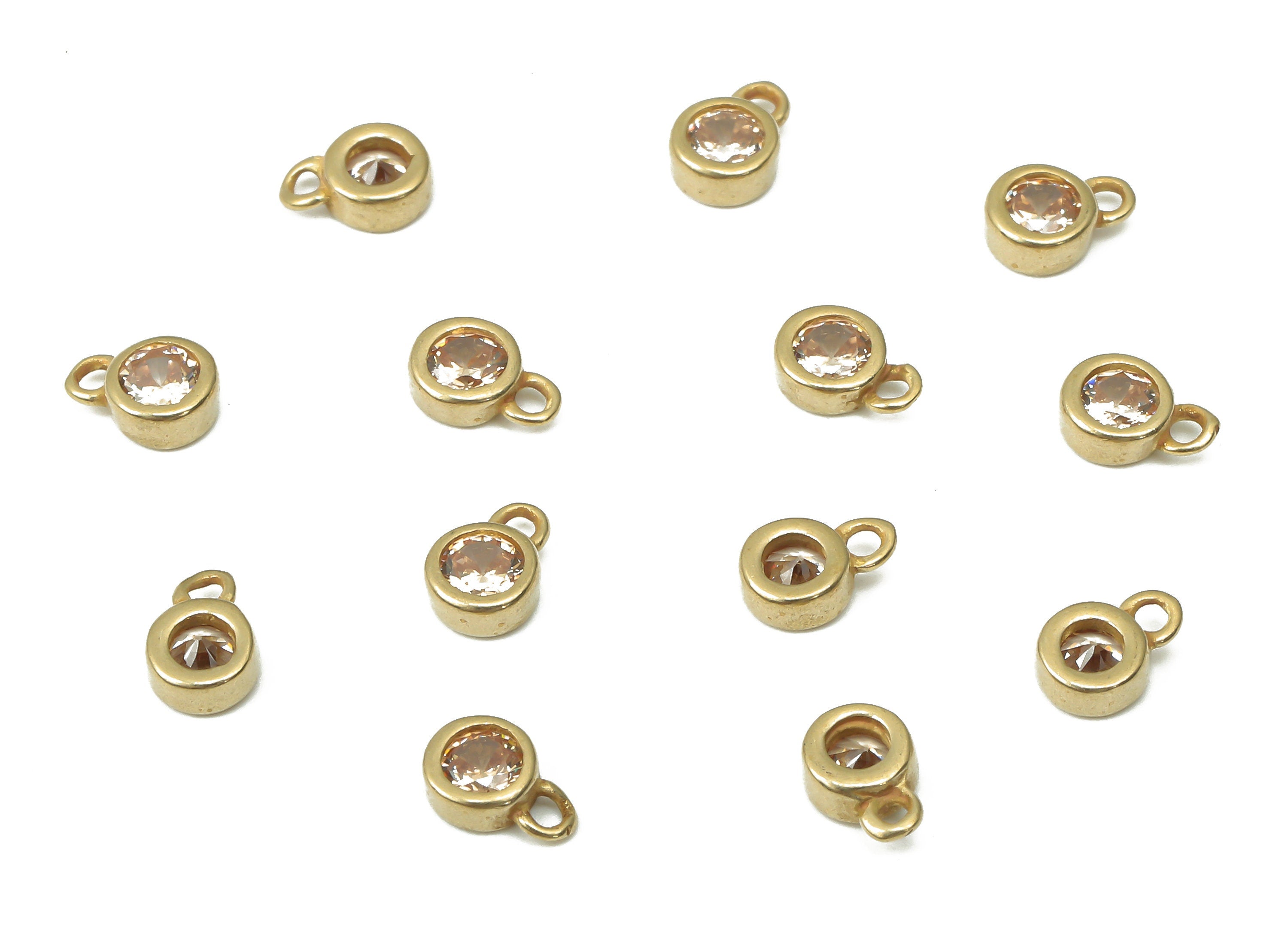 Brass Mini Round Bracelet Charms with Zircon - Raw Brass Mini Circle Pendant - Earring Charms for Jewelry Making - 5.73x4.07x1.96mm- PP7429C - DOMEDBAZAAR