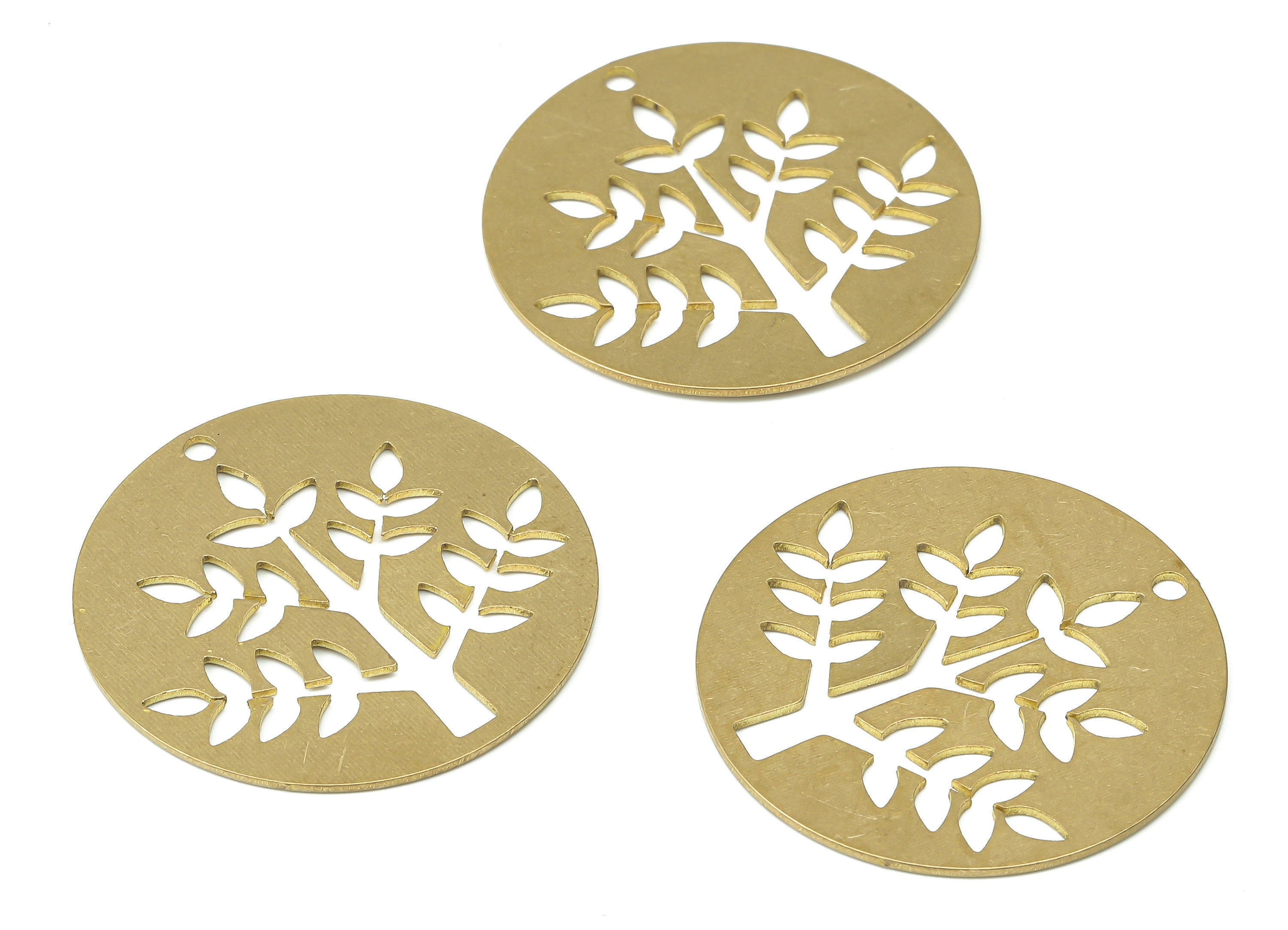 Brass Round Botanical Leaves Tree Earring Charms - Raw Brass Leaf Tree Pendant - Jewelry Making Supplies - 31.74x31.74x0.68mm - PPA3797 - DOMEDBAZAAR