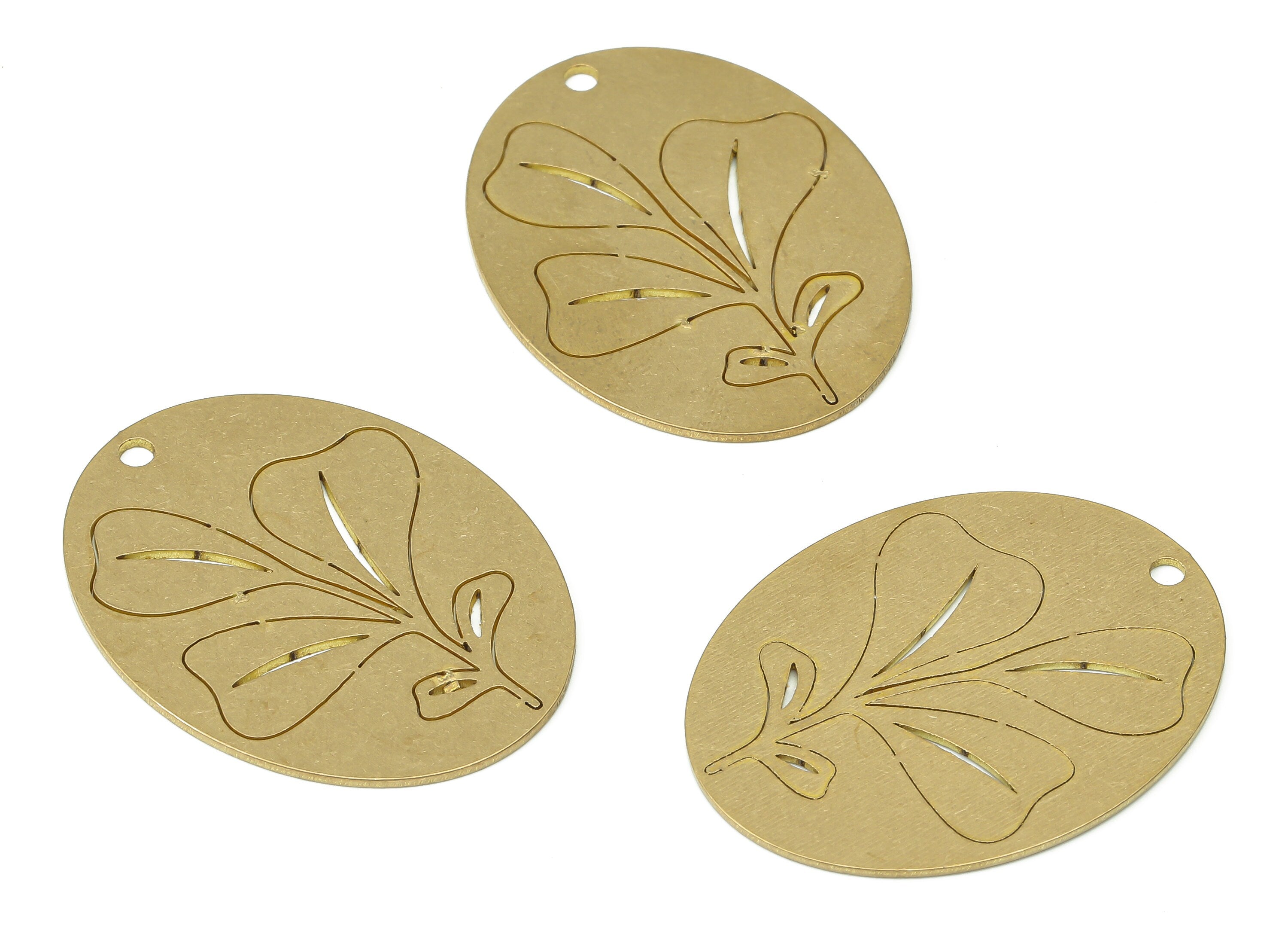 Brass Botanical Long Oval Flower Earring Charms - Raw Brass Abstract Leaves Oval Pendant - Jewelry Making - 31.77x24.3x0.67mm - PPA3832 - DOMEDBAZAAR