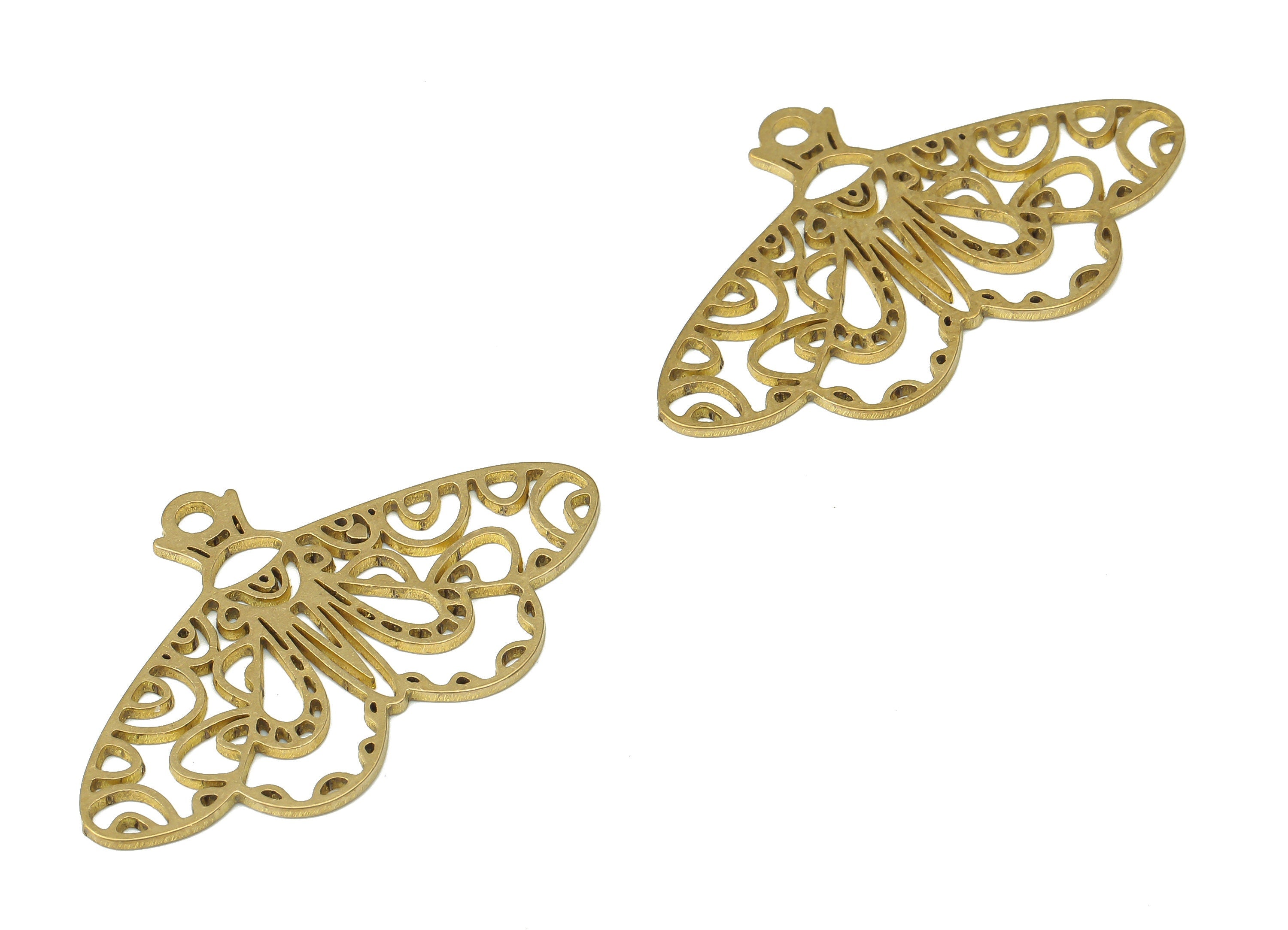 Brass Moth Pattern Earring Charms - Raw Brass Moth Pattern Pendant - Earring Charms for Jewelry Making - 35.71x22.45x0.82mm - PPA3831 - DOMEDBAZAAR