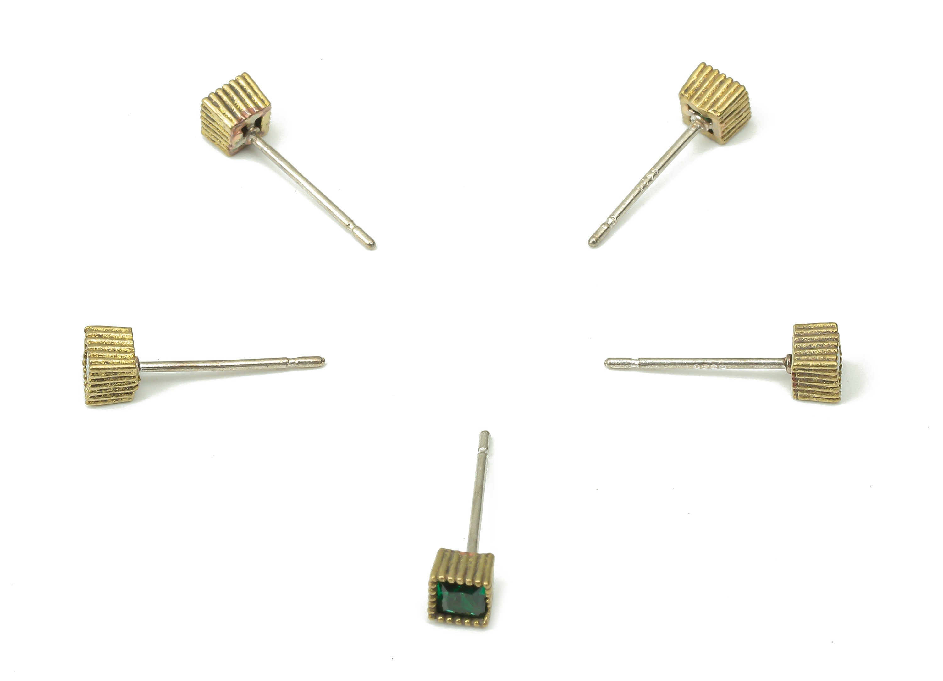 Brass Mini Square Cube Earring Stud with Zircon - Raw Brass Square Post - Imitation Silver Stud - Jewelry Supplies - 3.87x3.87x3.23mm-PP7441 - DOMEDBAZAAR