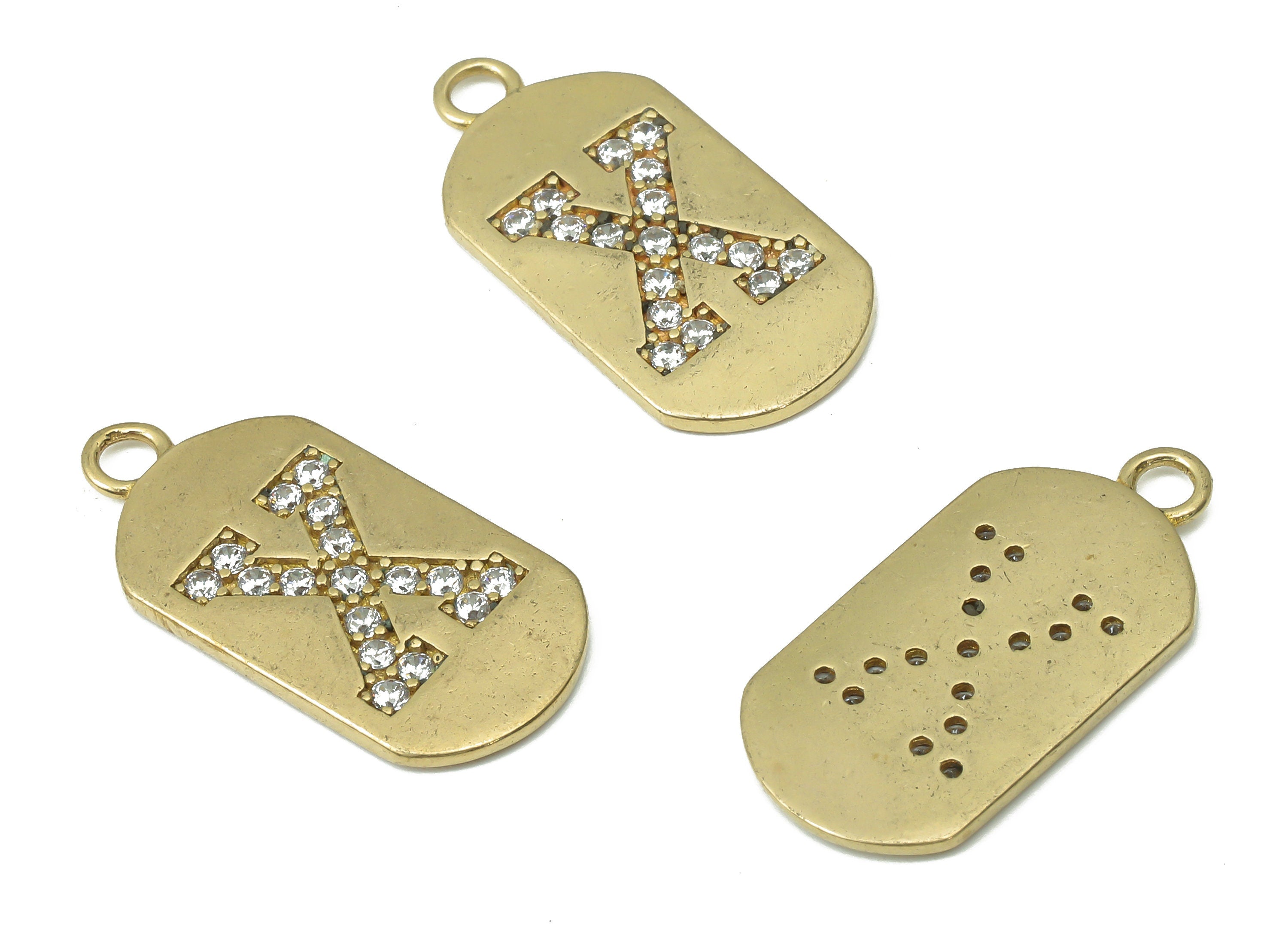 Brass Long Oval Letter X Earring Charms with Zircons - Raw Brass Initial X Pendant - Jewelry Making Supplies - 23.45x11.2x1.57mm - PP7442X - DOMEDBAZAAR