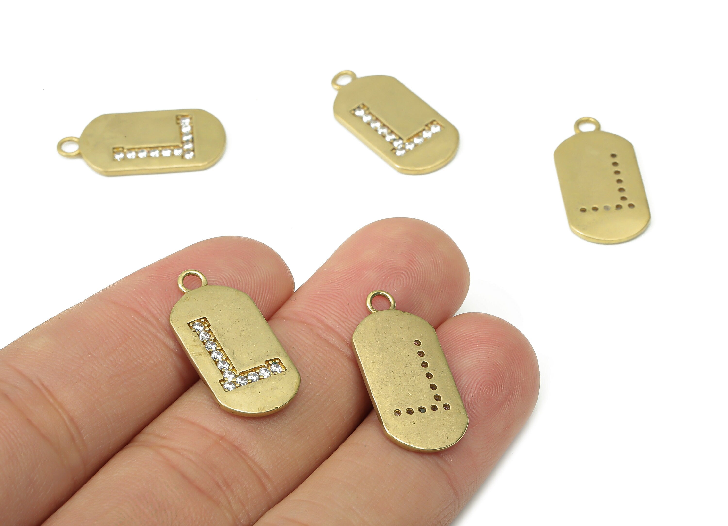 Brass Long Oval Letter L Earring Charms with Zircons - Raw Brass Initial L Pendant - Jewelry Making Supplies - 23.45x11.2x1.57mm - PP7442L - DOMEDBAZAAR