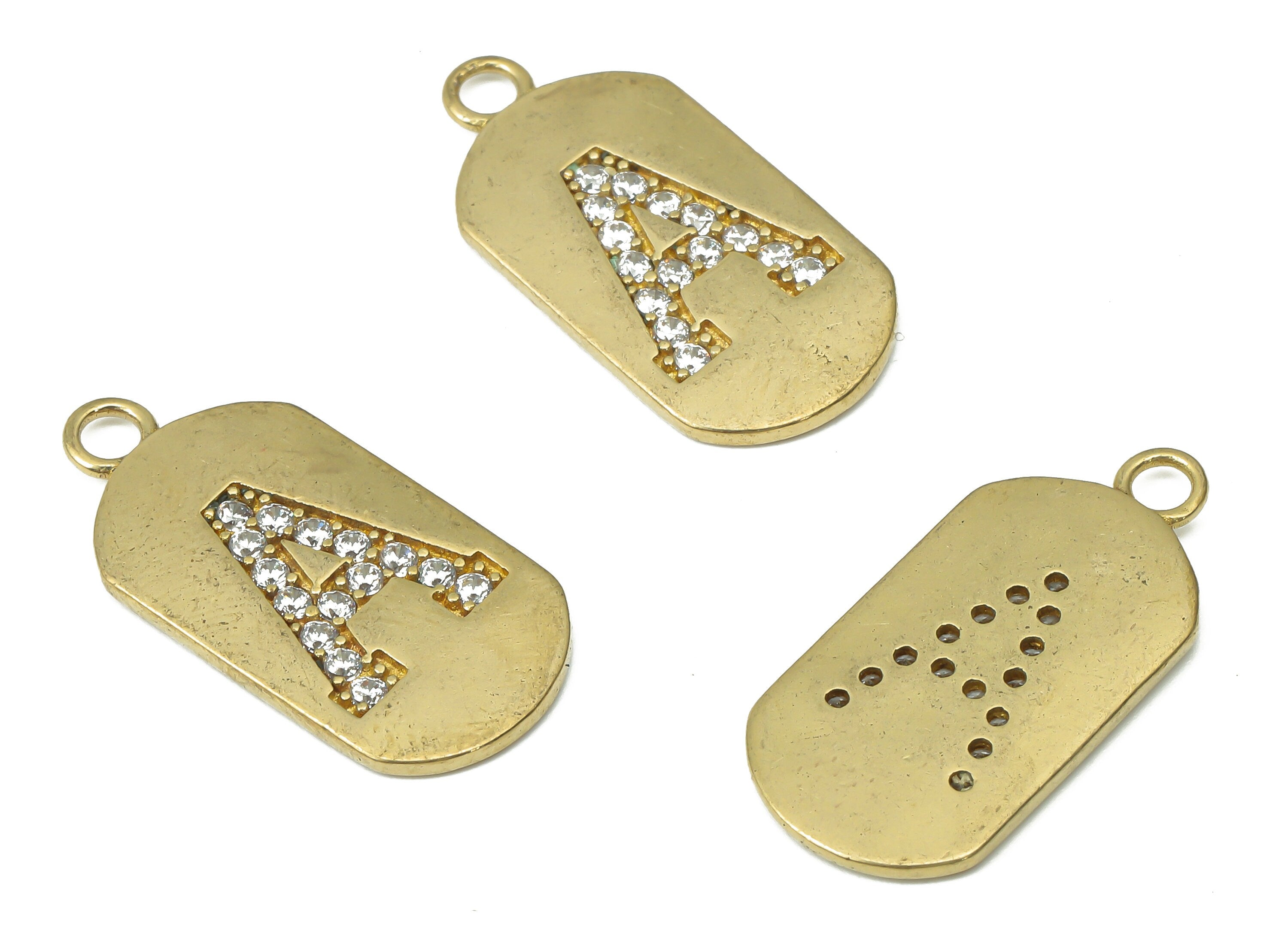 Brass Long Oval Letter A Earring Charms with Zircons - Raw Brass Initial A Pendant - Jewelry Making Supplies - 23.45x11.2x1.57mm - PP7442A - DOMEDBAZAAR