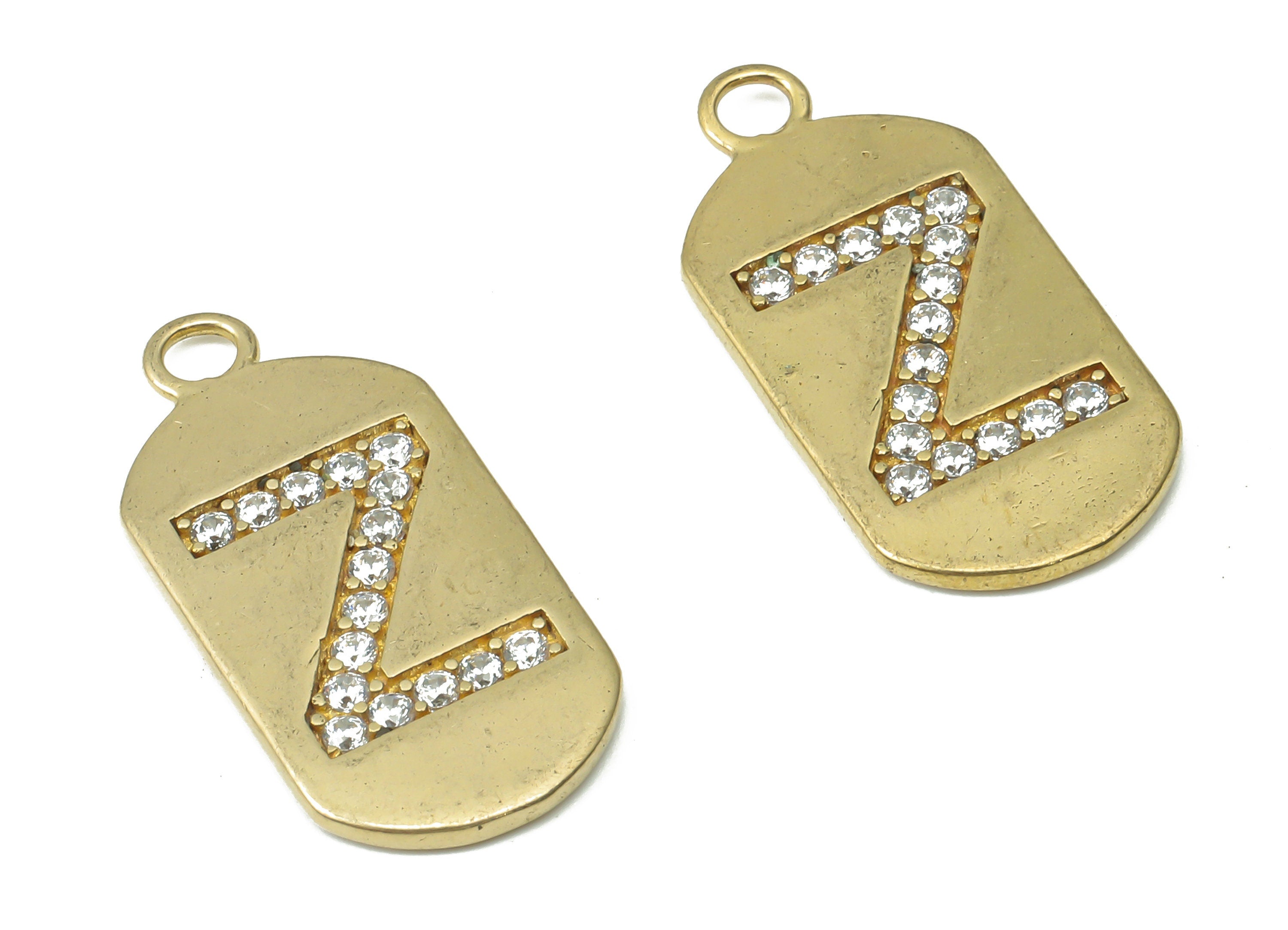 Brass Long Oval Letter Z Earring Charms with Zircons - Raw Brass Initial Z Pendant - Jewelry Making Supplies - 23.45x11.2x1.57mm - PP7442Z - DOMEDBAZAAR