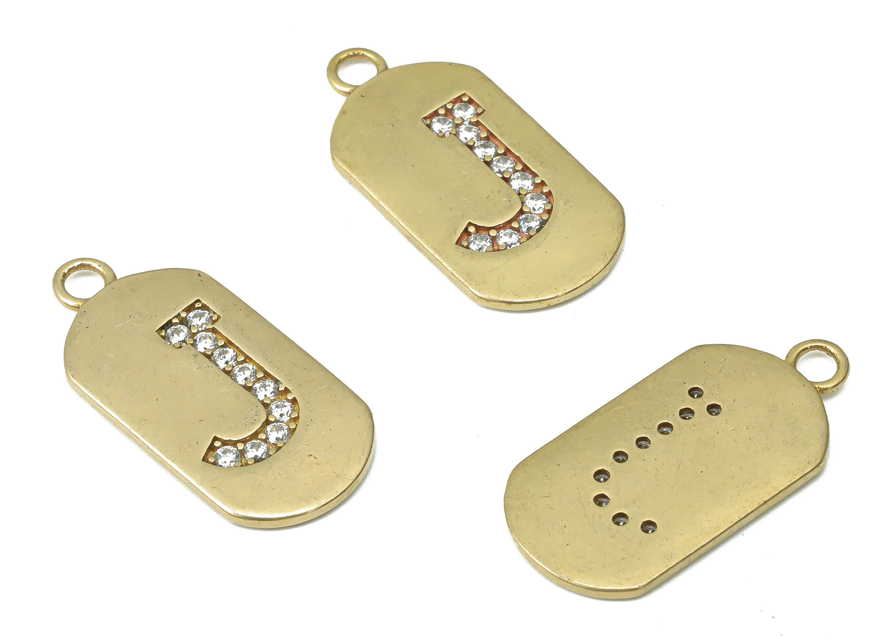 Brass Long Oval Letter J Earring Charms with Zircons - Raw Brass Initial J Pendant - Jewelry Making Supplies - 23.45x11.2x1.57mm - PP7442J - DOMEDBAZAAR