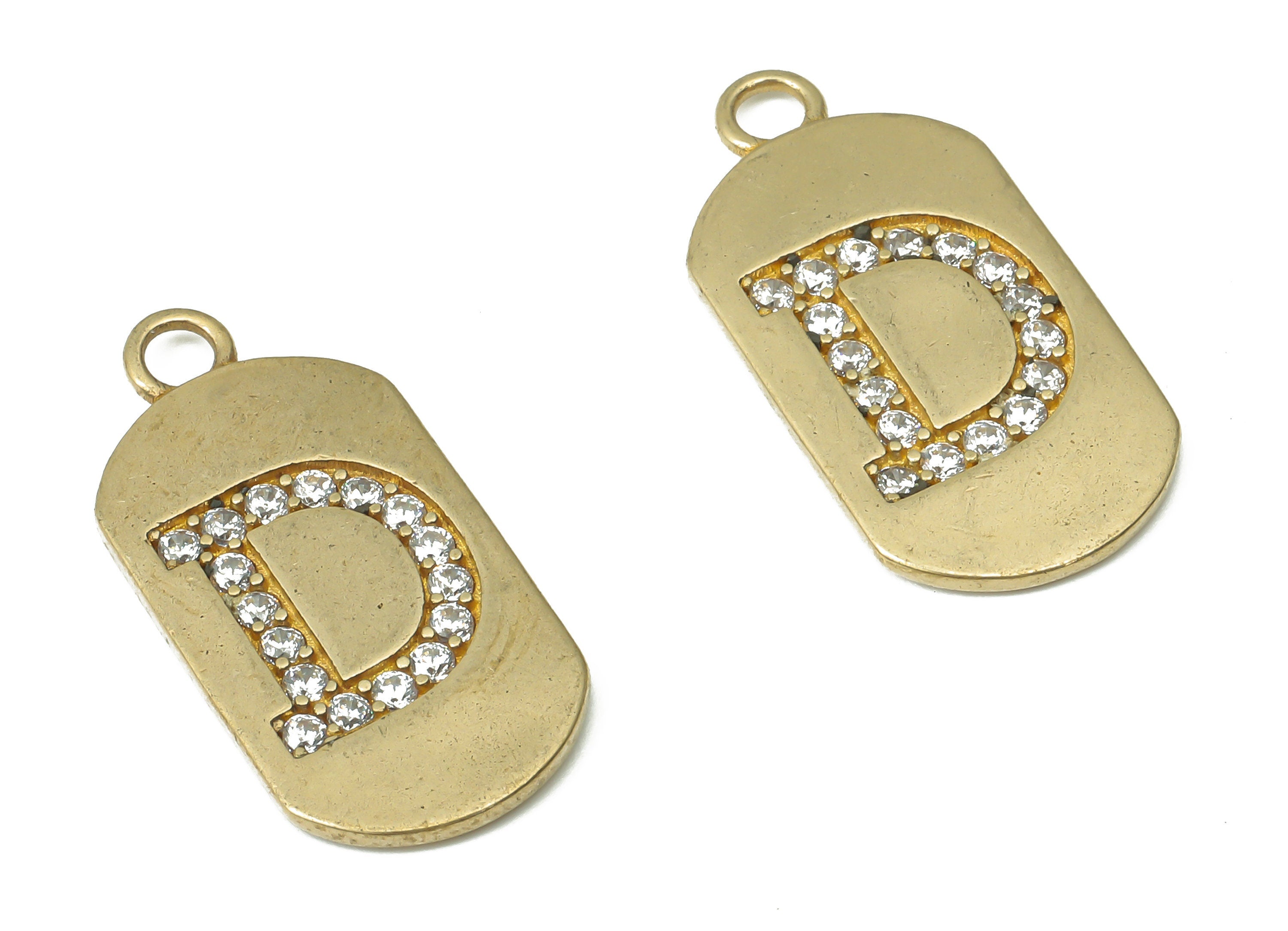 Brass Long Oval Letter D Earring Charms with Zircons - Raw Brass Initial D Pendant - Jewelry Making Supplies - 23.45x11.2x1.57mm - PP7442D - DOMEDBAZAAR