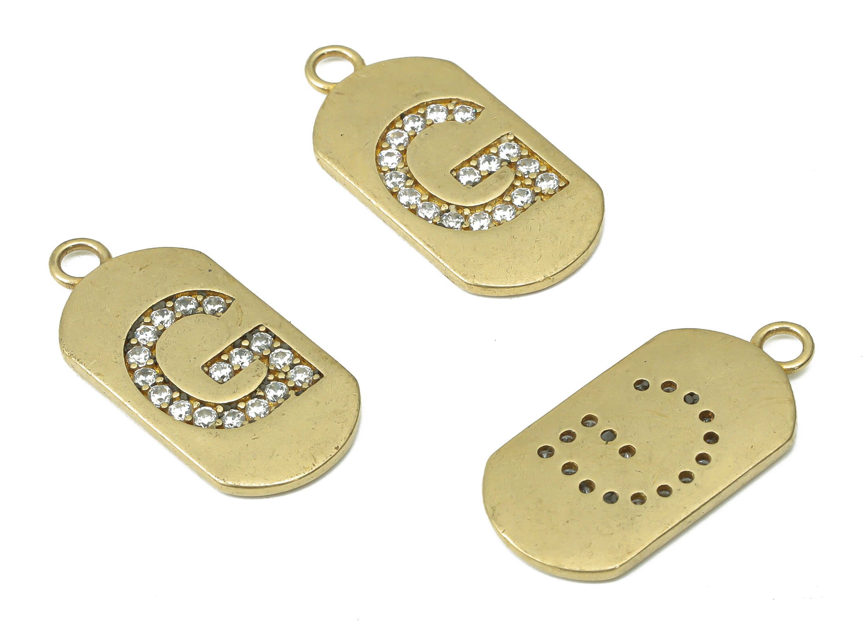 Brass Long Oval Letter G Earring Charms with Zircons - Raw Brass Initial G Pendant - Jewelry Making Supplies - 23.45x11.2x1.57mm - PP7442G - DOMEDBAZAAR