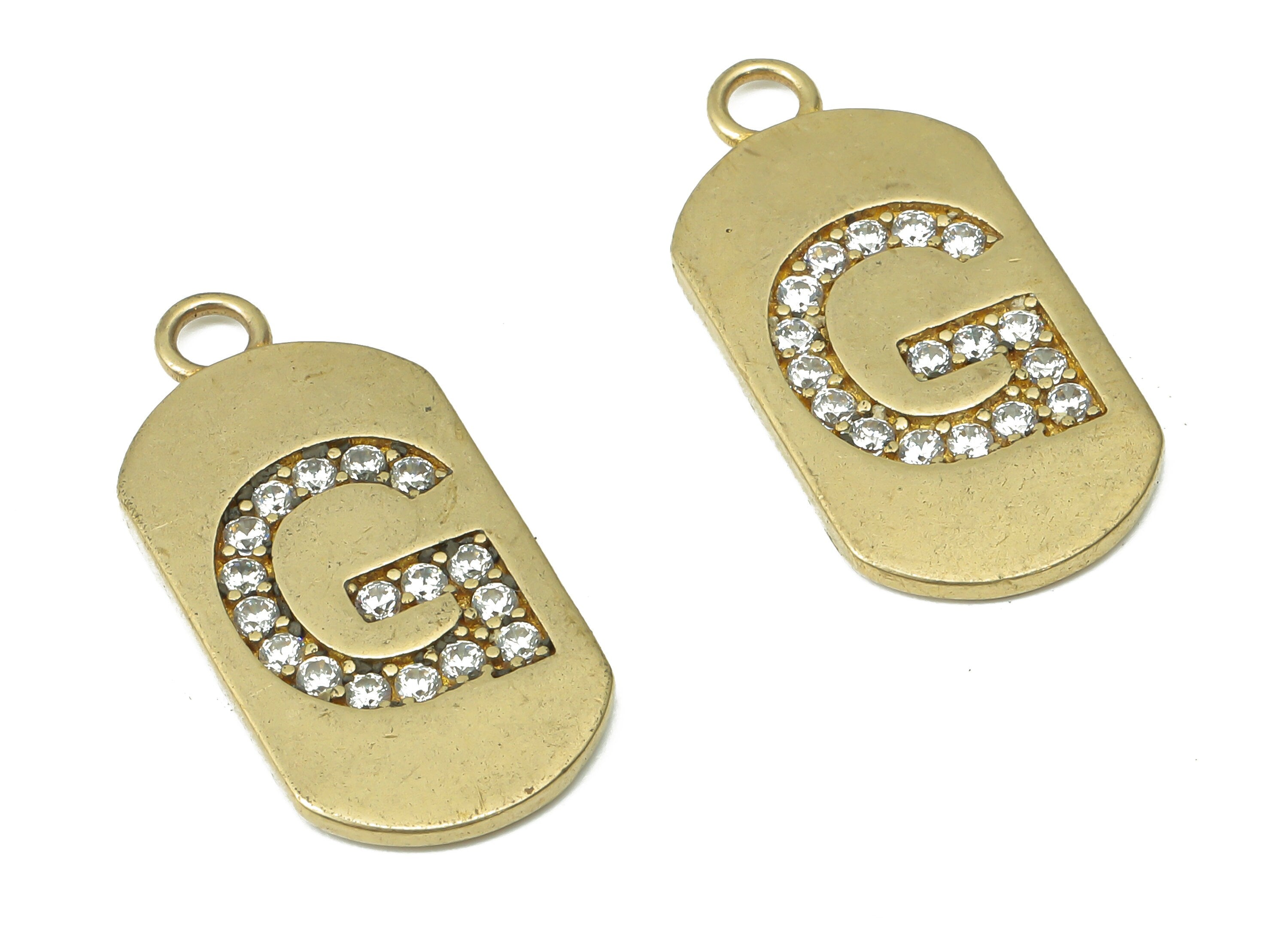 Brass Long Oval Letter G Earring Charms with Zircons - Raw Brass Initial G Pendant - Jewelry Making Supplies - 23.45x11.2x1.57mm - PP7442G - DOMEDBAZAAR