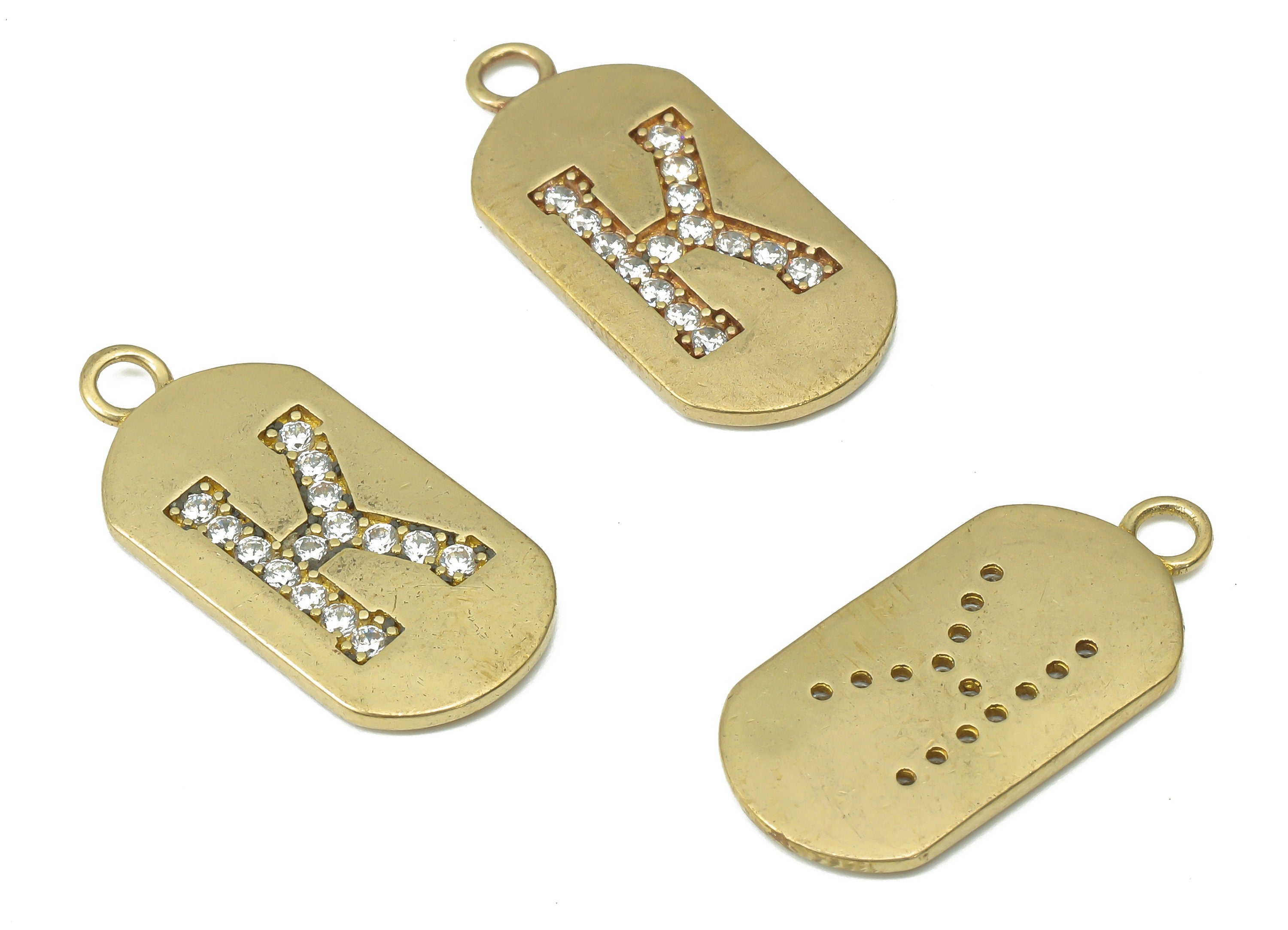 Brass Long Oval Letter K Earring Charms with Zircons - Raw Brass Initial K Pendant - Jewelry Making Supplies - 23.45x11.2x1.57mm - PP7442K - DOMEDBAZAAR