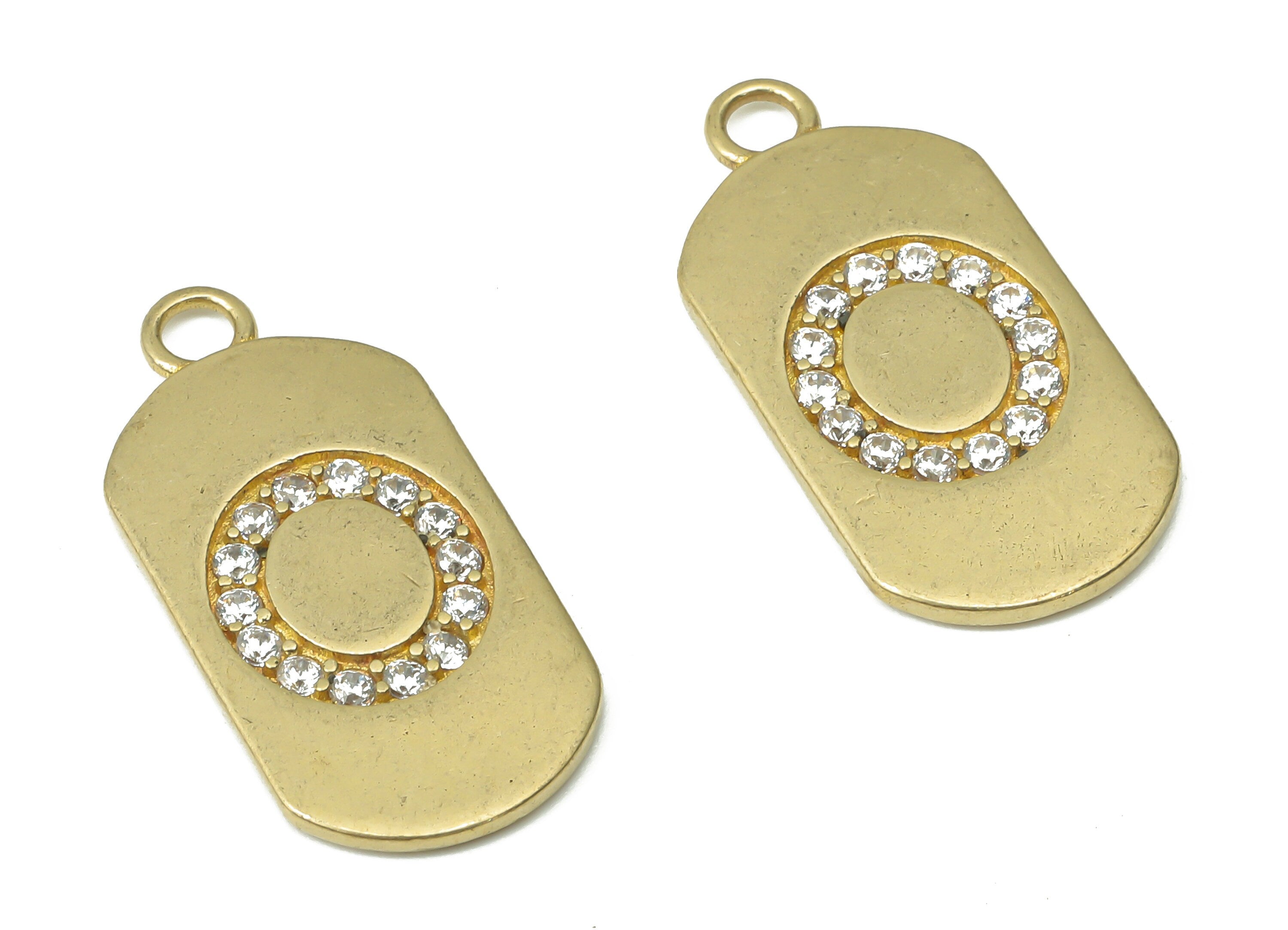 Brass Long Oval Letter O Earring Charms with Zircons - Raw Brass Initial O Pendant - Jewelry Making Supplies - 23.45x11.2x1.57mm - PP7442O - DOMEDBAZAAR