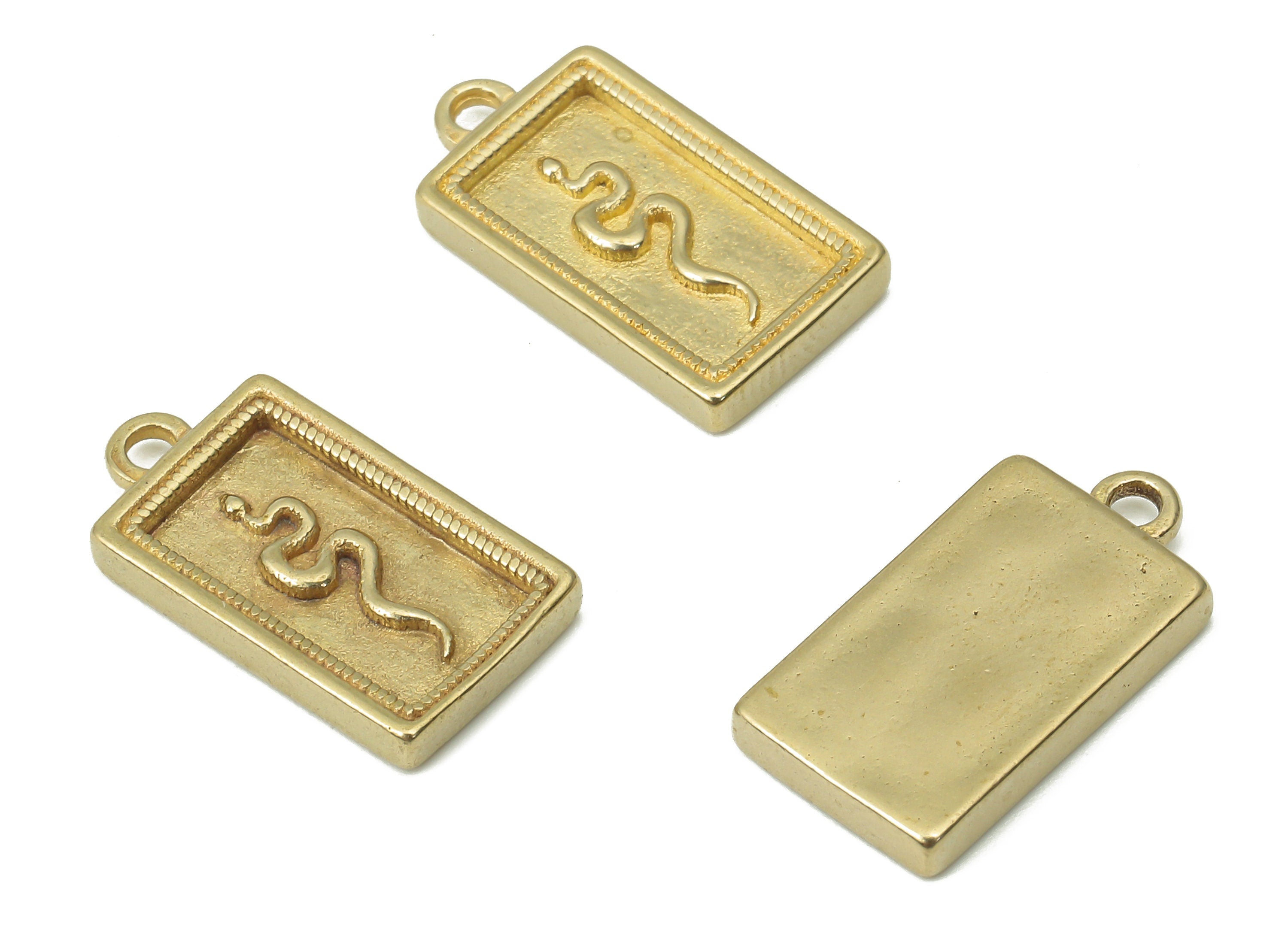 Brass Rectangle Snake Earring Charms - Raw Brass Snake Rectangle Pendant - Earring Charms for Jewelry Making - 17x9.11x2.2mm - PP7426 - DOMEDBAZAAR