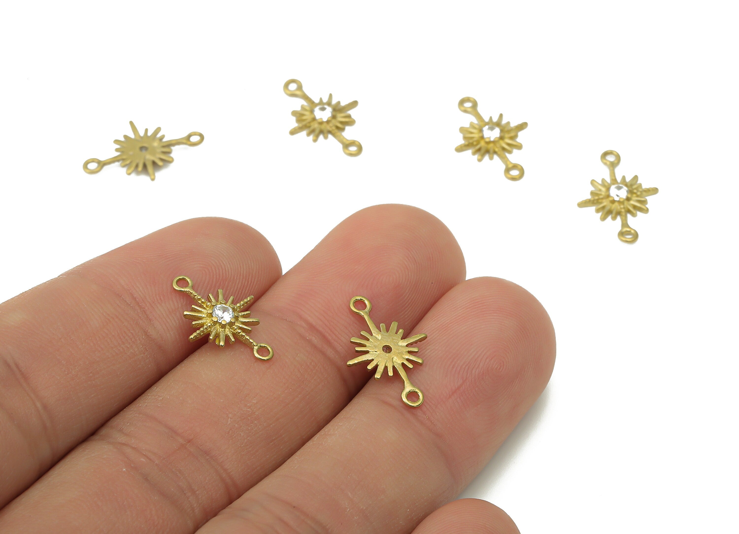 Brass Plant Earring Connectors with Zircon - Raw Brass Star Charms and Pendant - Jewelry Making Supplies - 15.92x10.62x1.82mm - PP7423 - DOMEDBAZAAR