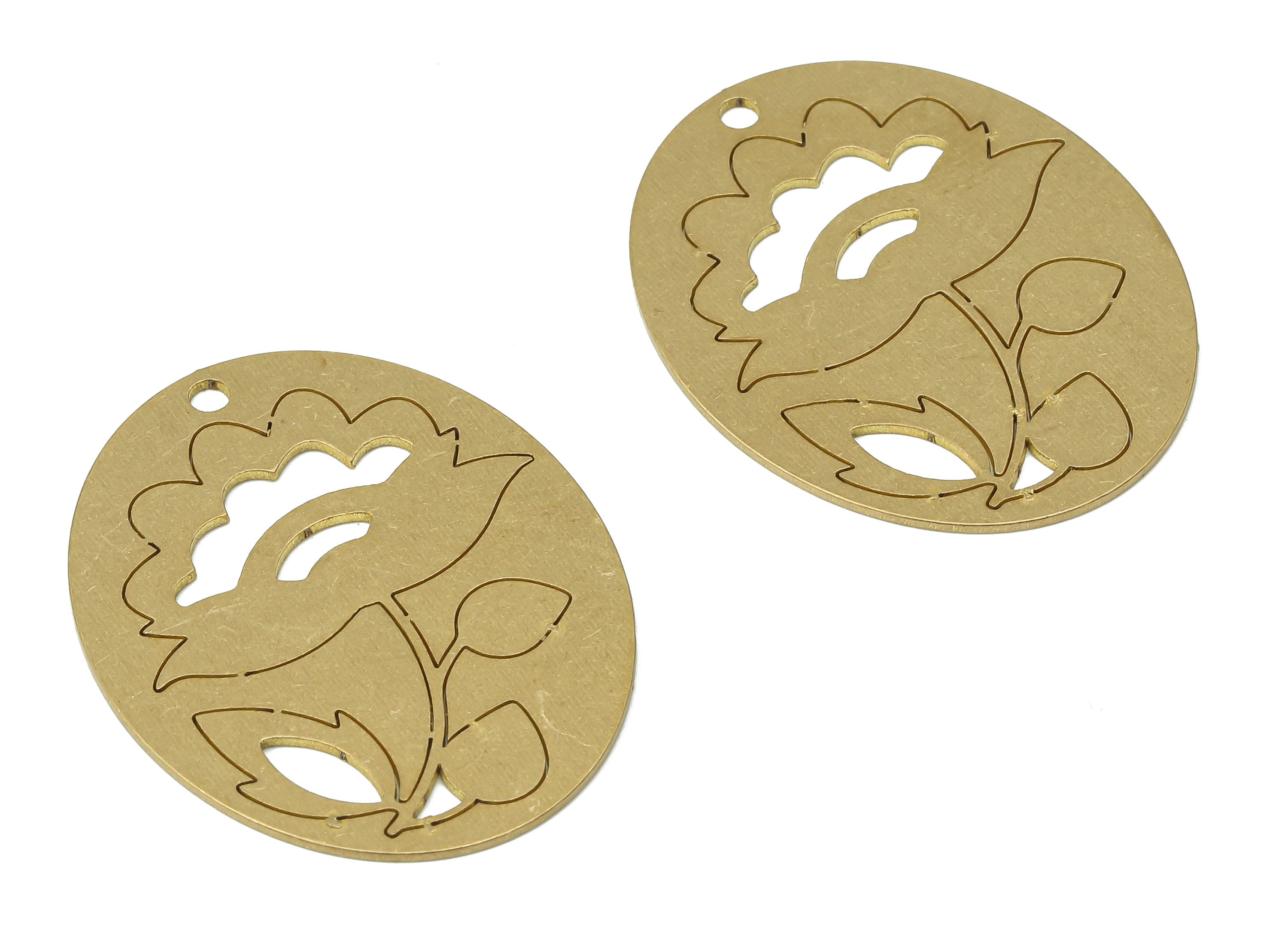 Brass Botanical Long Oval Flower Earring Charms - Raw Brass Abstract Leaves Oval Pendant - Jewelry Making - 34.85x27.74x0.69mm - PPA3154 - DOMEDBAZAAR