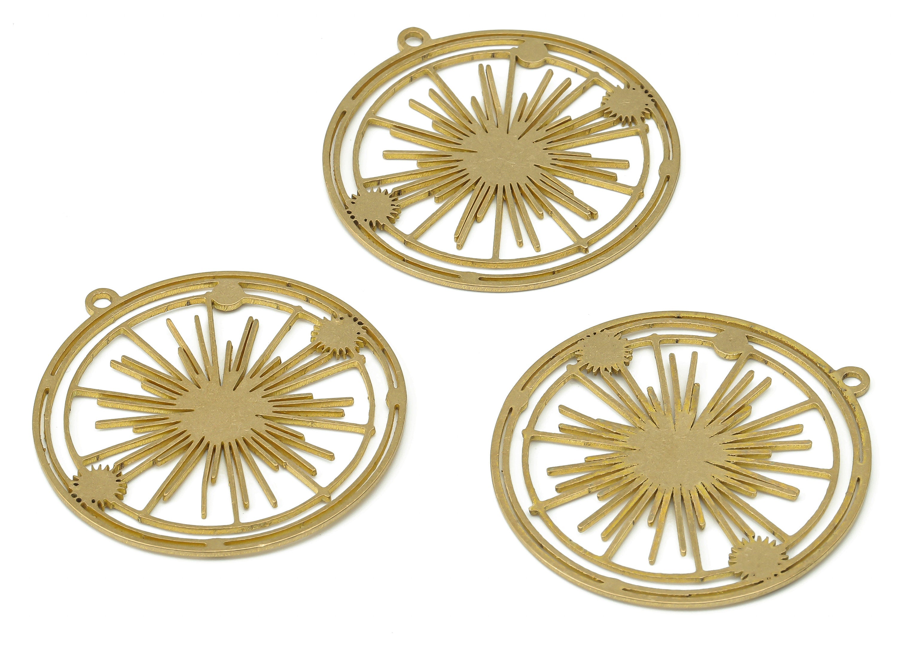 Brass Round Universe Earring Charms - Raw Brass Sun Circle Pendant - DIY Jewelry Making Supplies - 41.17x38.96x0.87mm - PPA3663 - DOMEDBAZAAR