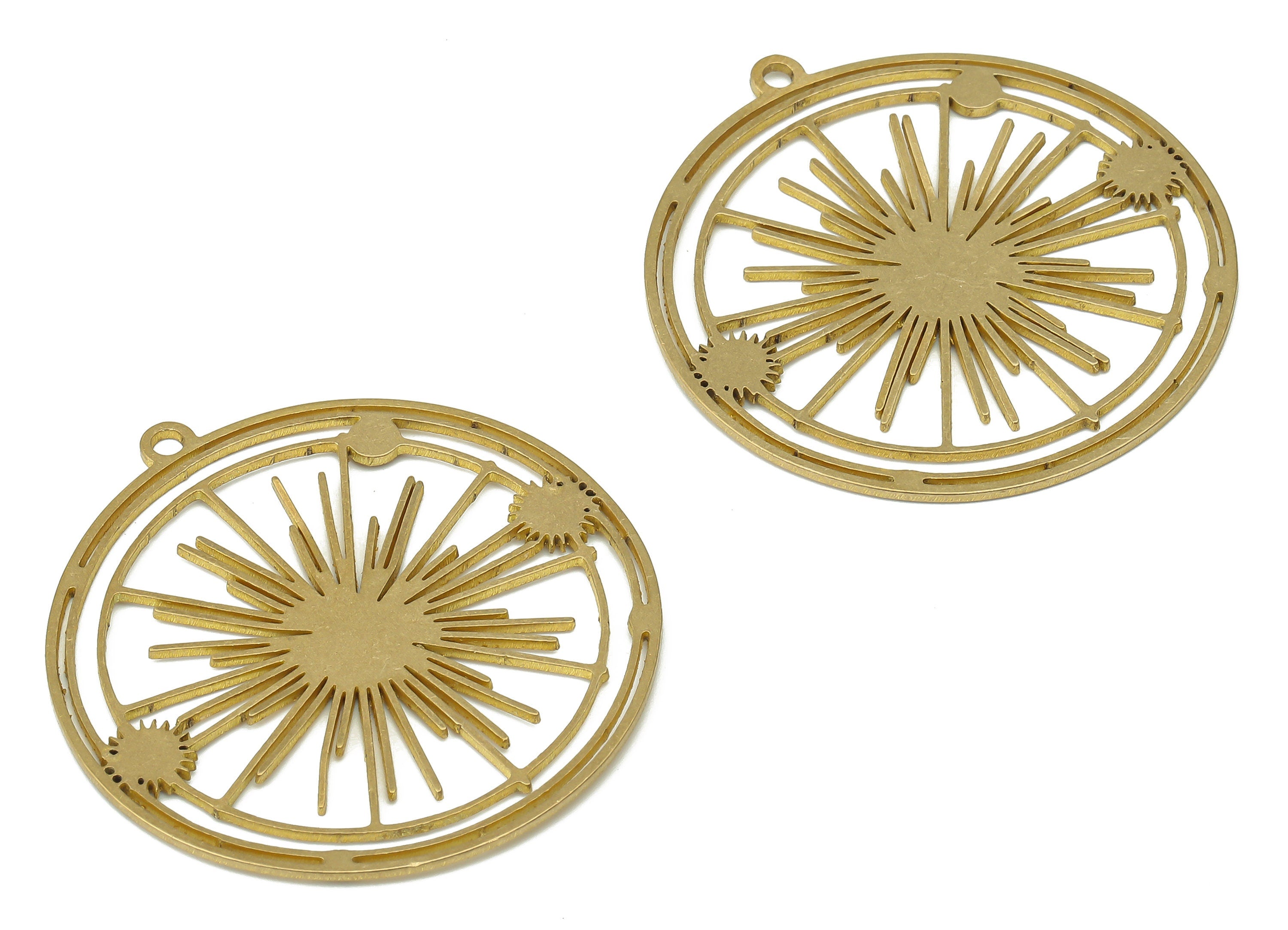 Brass Round Universe Earring Charms - Raw Brass Sun Circle Pendant - DIY Jewelry Making Supplies - 41.17x38.96x0.87mm - PPA3663 - DOMEDBAZAAR
