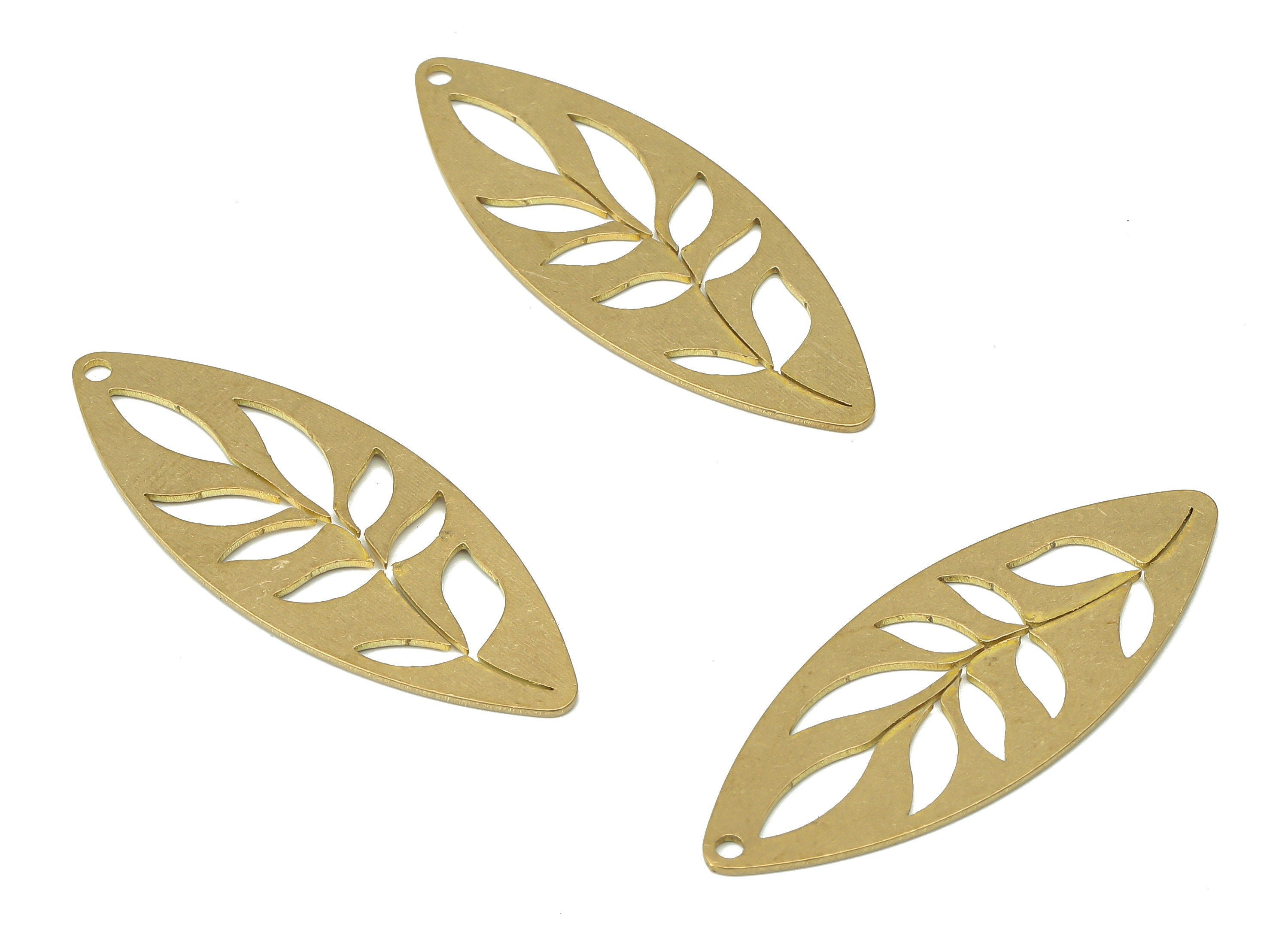 Brass Marquise Long Leaves Earring Charms - Raw Brass Leaf Pendant - Earring Charms for Jewelry Making - 37.84x14.3x0.7mm - PPA3527 - DOMEDBAZAAR