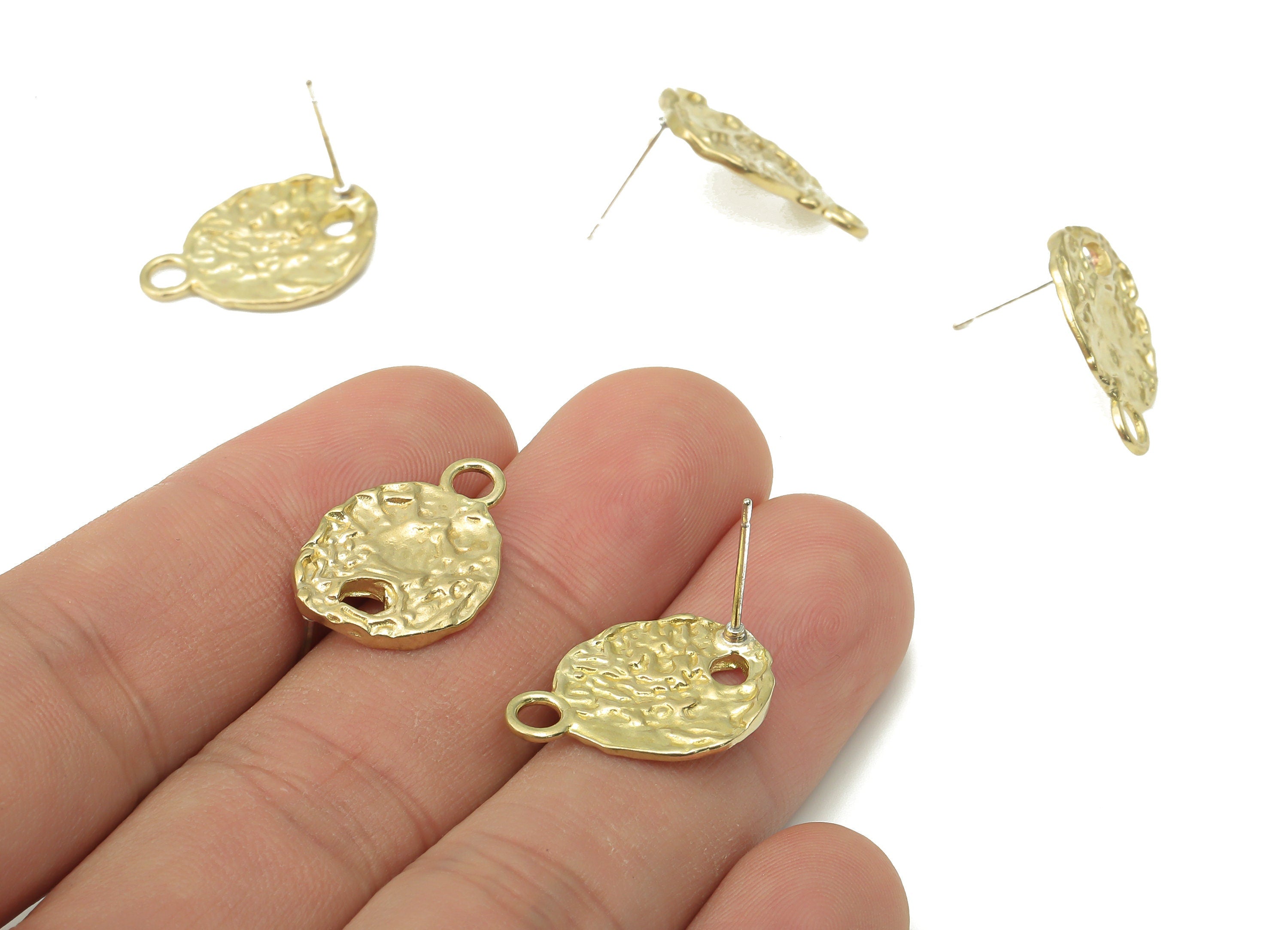 Brass Hammered Earring Stud - Raw Brass Irregular Earring Post - Imitation Silver Stud - Jewelry Supplies - 20.56x13.97x1.97mm - PP7411 - DOMEDBAZAAR