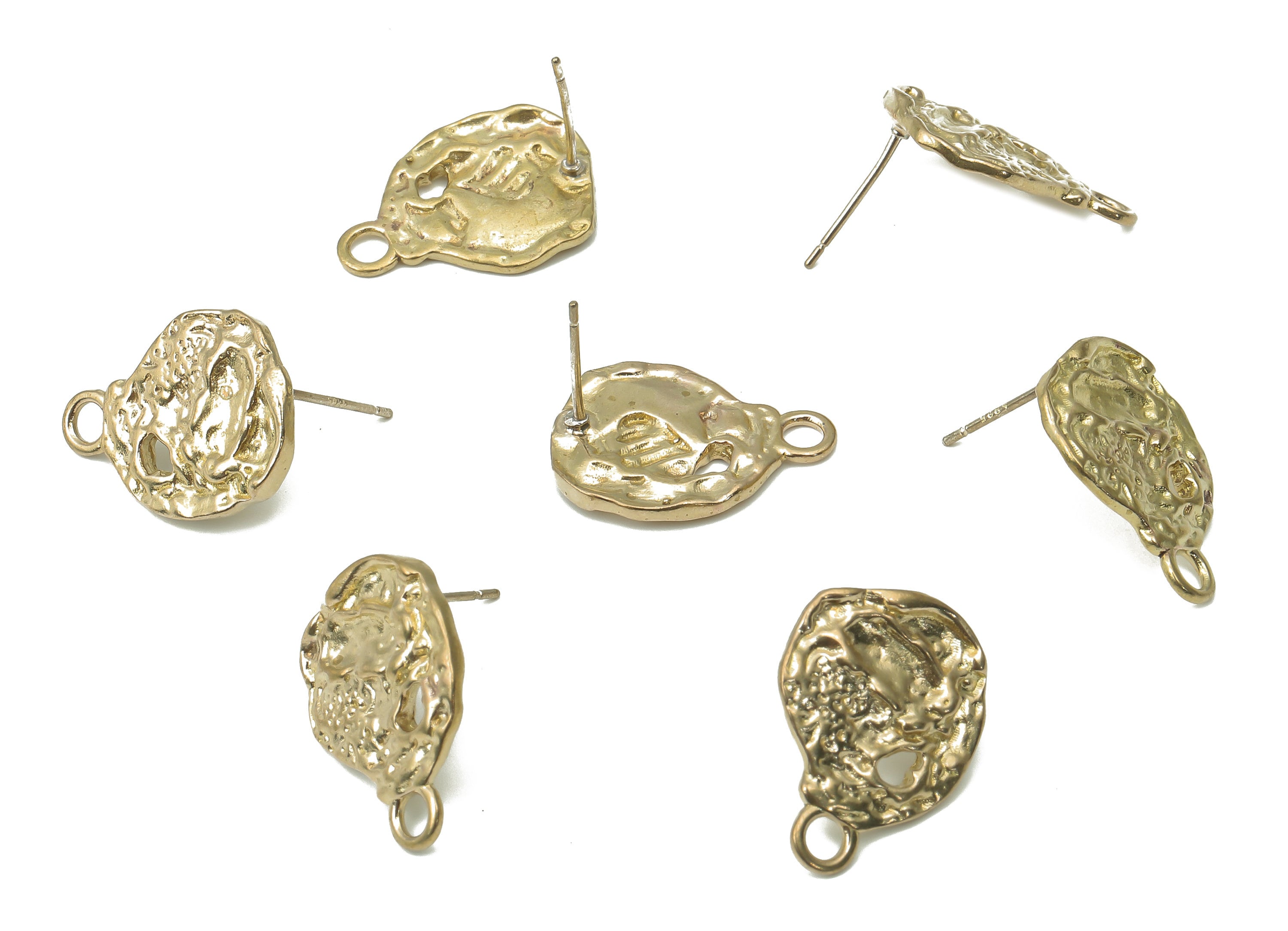 Brass Hammered Earring Stud - Raw Brass Irregular Earring Post - Imitation Silver Stud - Jewelry Supplies - 20.07x14.82x2.2mm - PP7414 - DOMEDBAZAAR