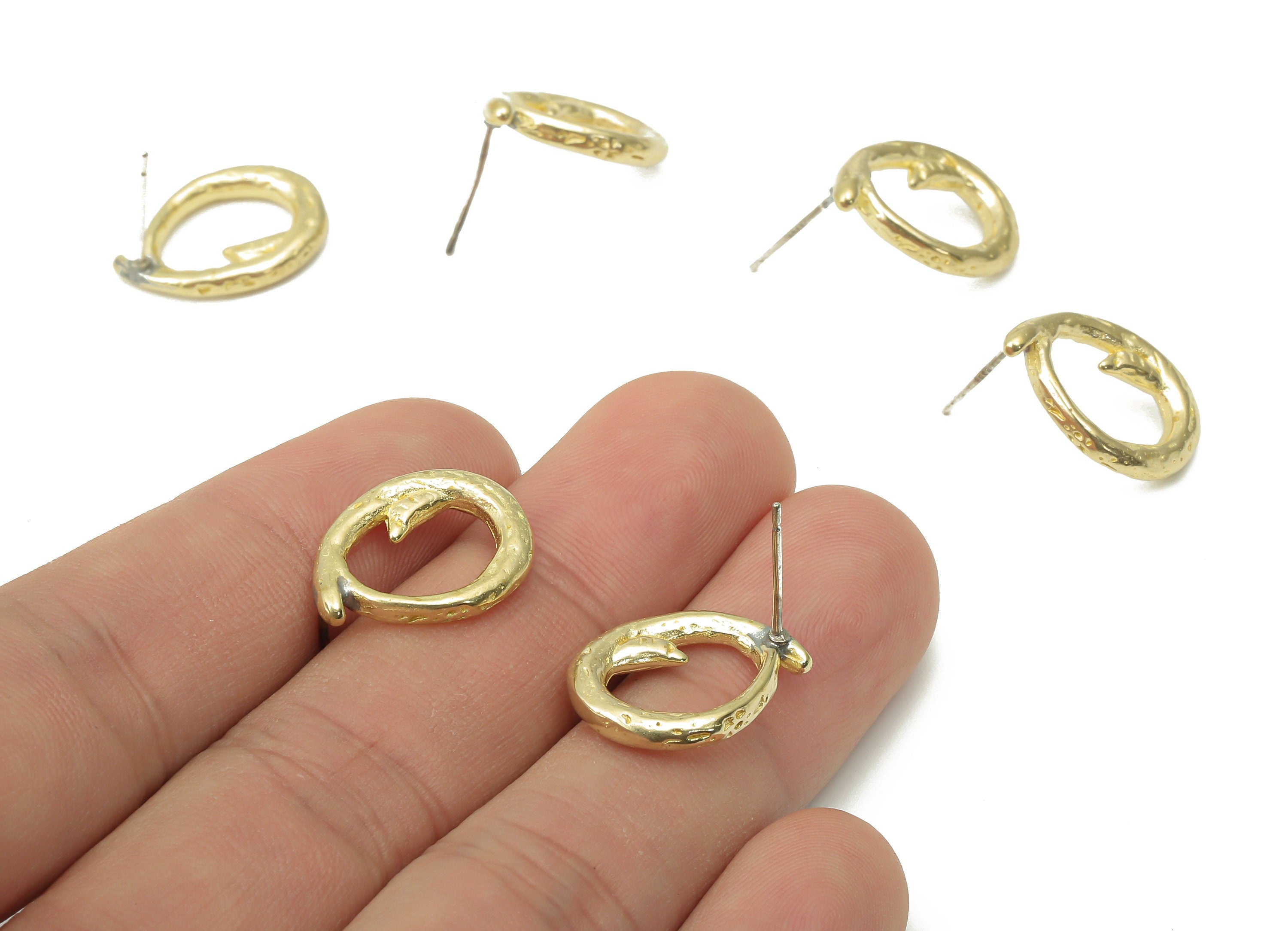 Brass Round Branch Earring Stud - Raw Brass Circle Earring Post - Imitation Silver Stud - Jewelry Supplies - 18.04x2.38x2.37mm - PP7410 - DOMEDBAZAAR