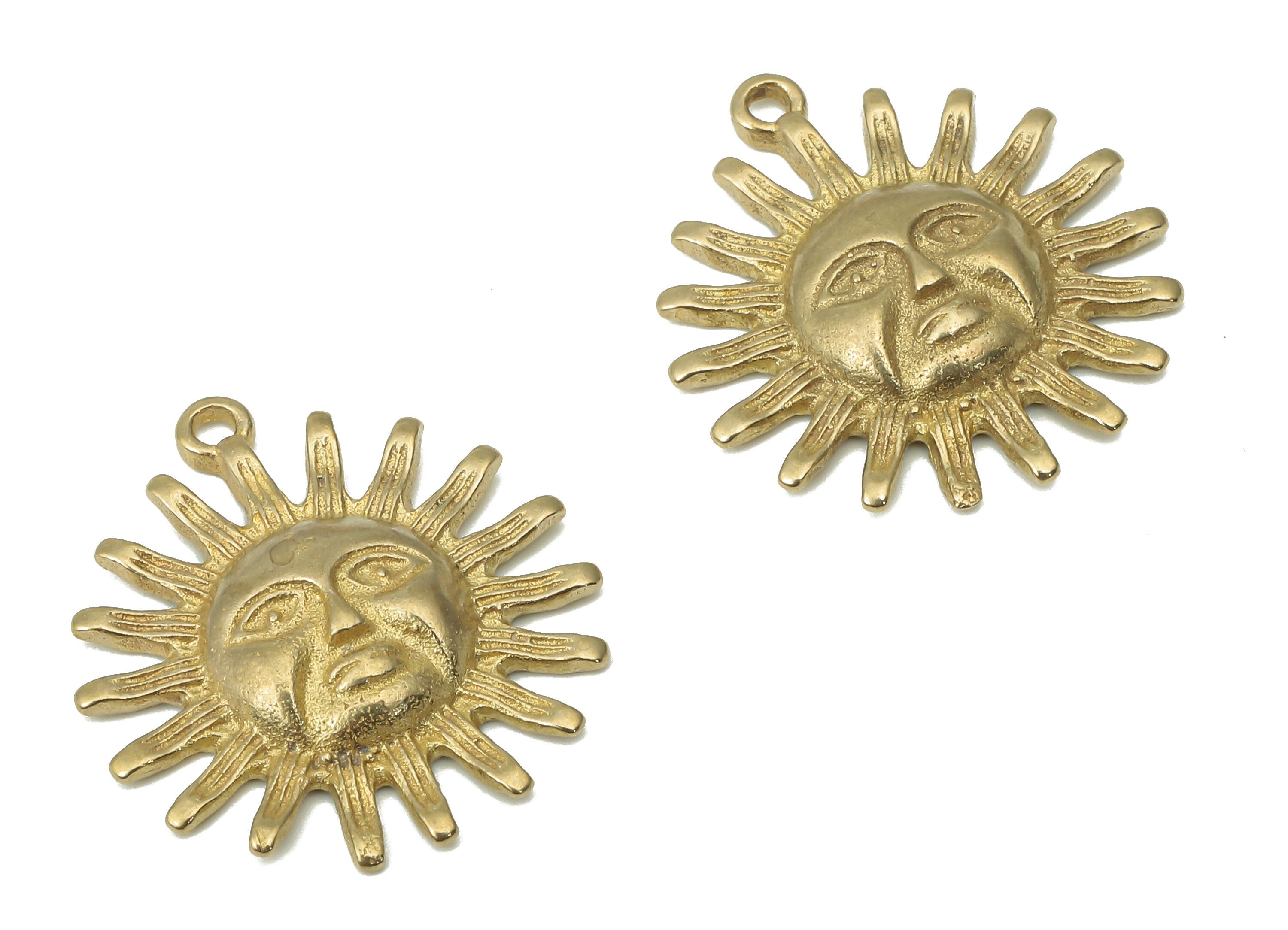 Brass Sunshine Face Earring Charms - Raw Brass Sun Face Pendant - Earring Charms for Jewelry Making - 21.76x19.48x1.45mm - PP7453 - DOMEDBAZAAR
